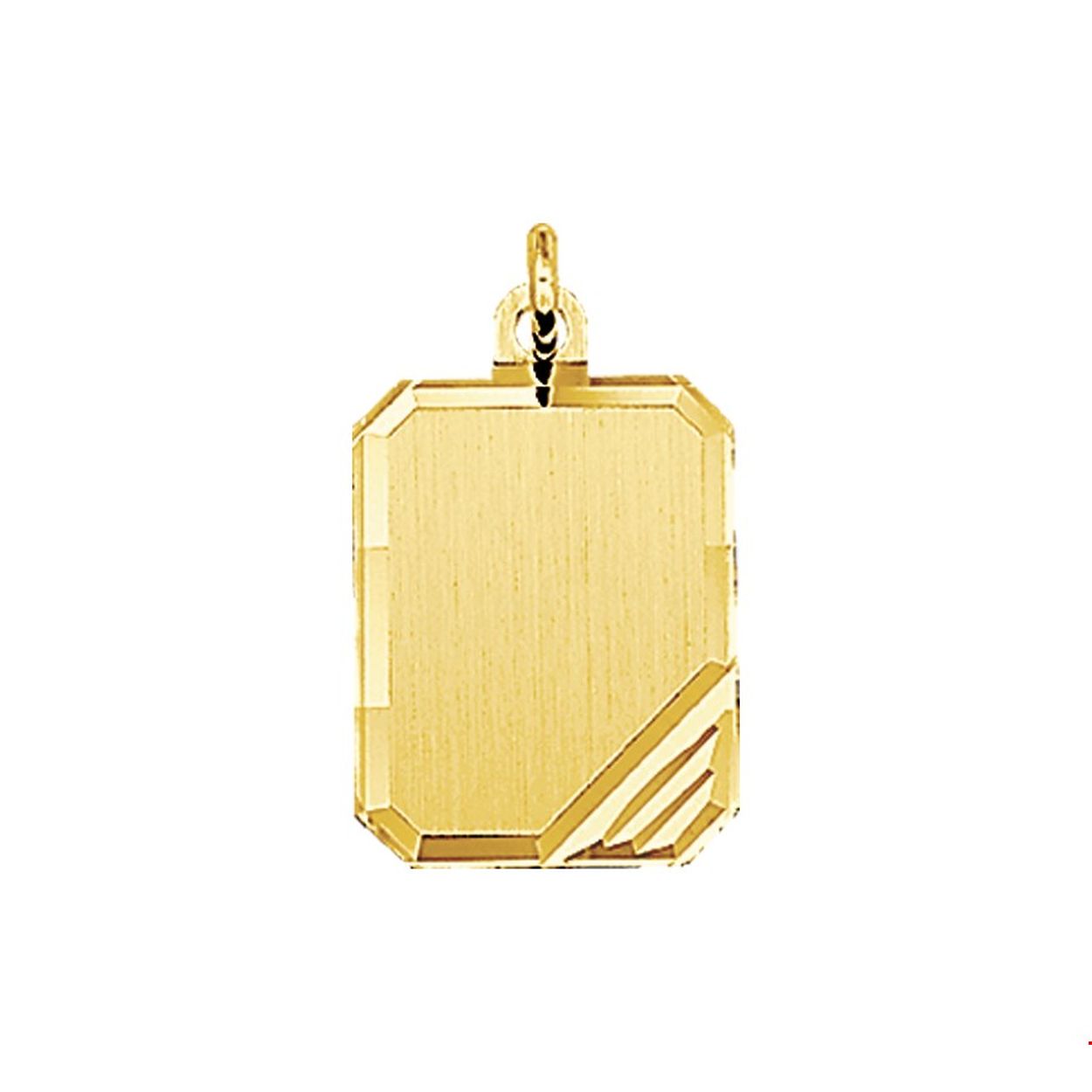 Beschrijving: Geelgouden graveerhanger met een gediamanteerde afwerking. 
Doelgroep: unisex
Breedte: 12 mm
Hoogte: 16 mm
