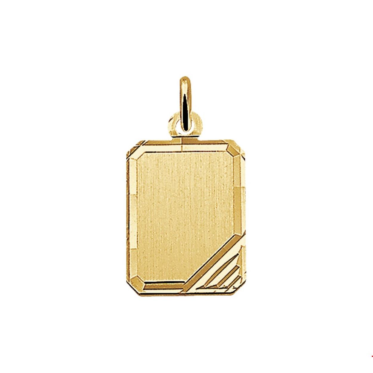 Geelgouden graveerhanger met een gediamanteerde afwerking. 
Breedte: 14 mm
Hoogte: 18 mm