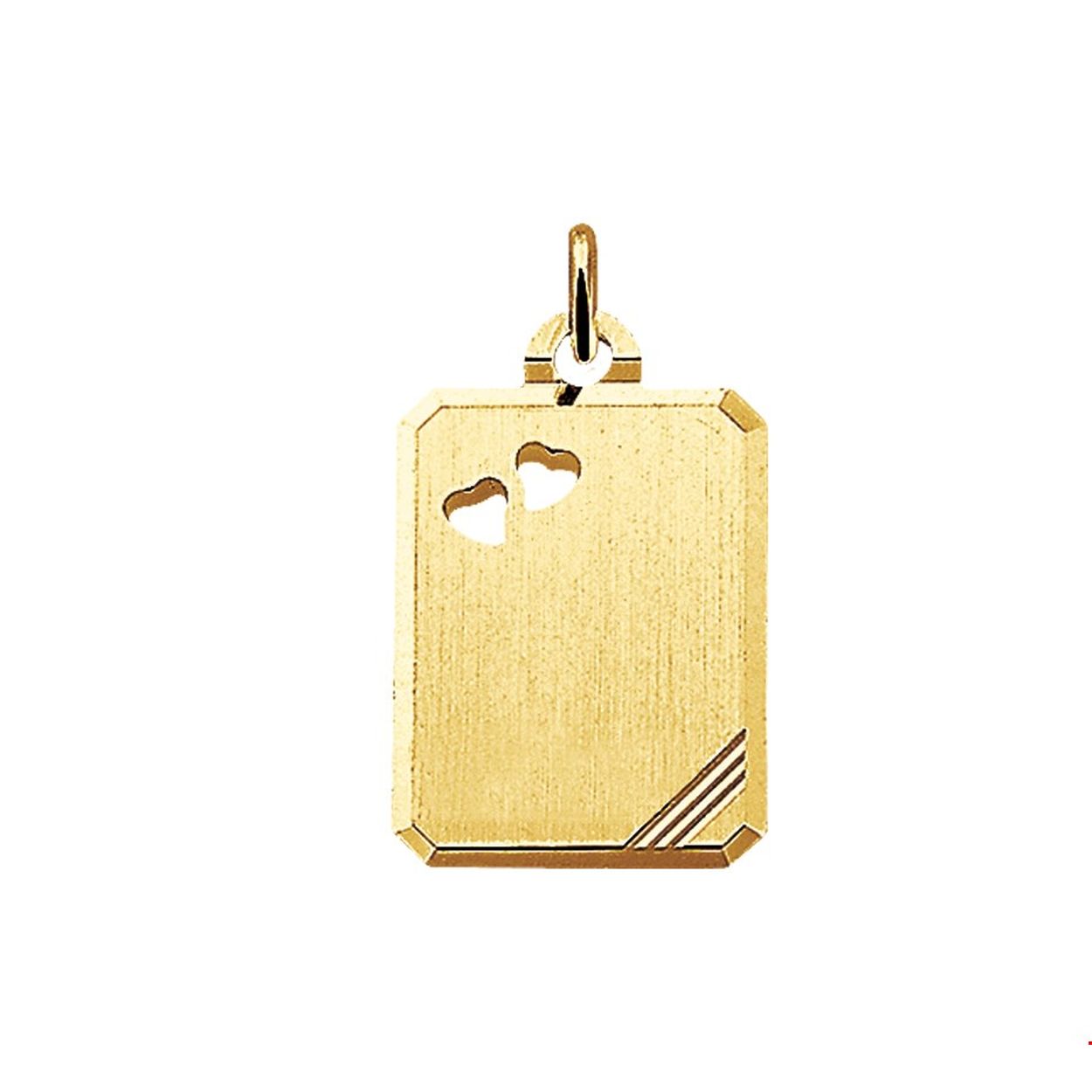 Geelgouden graveerhanger met een gediamanteerde afwerking en een dikte van 0.5mm.