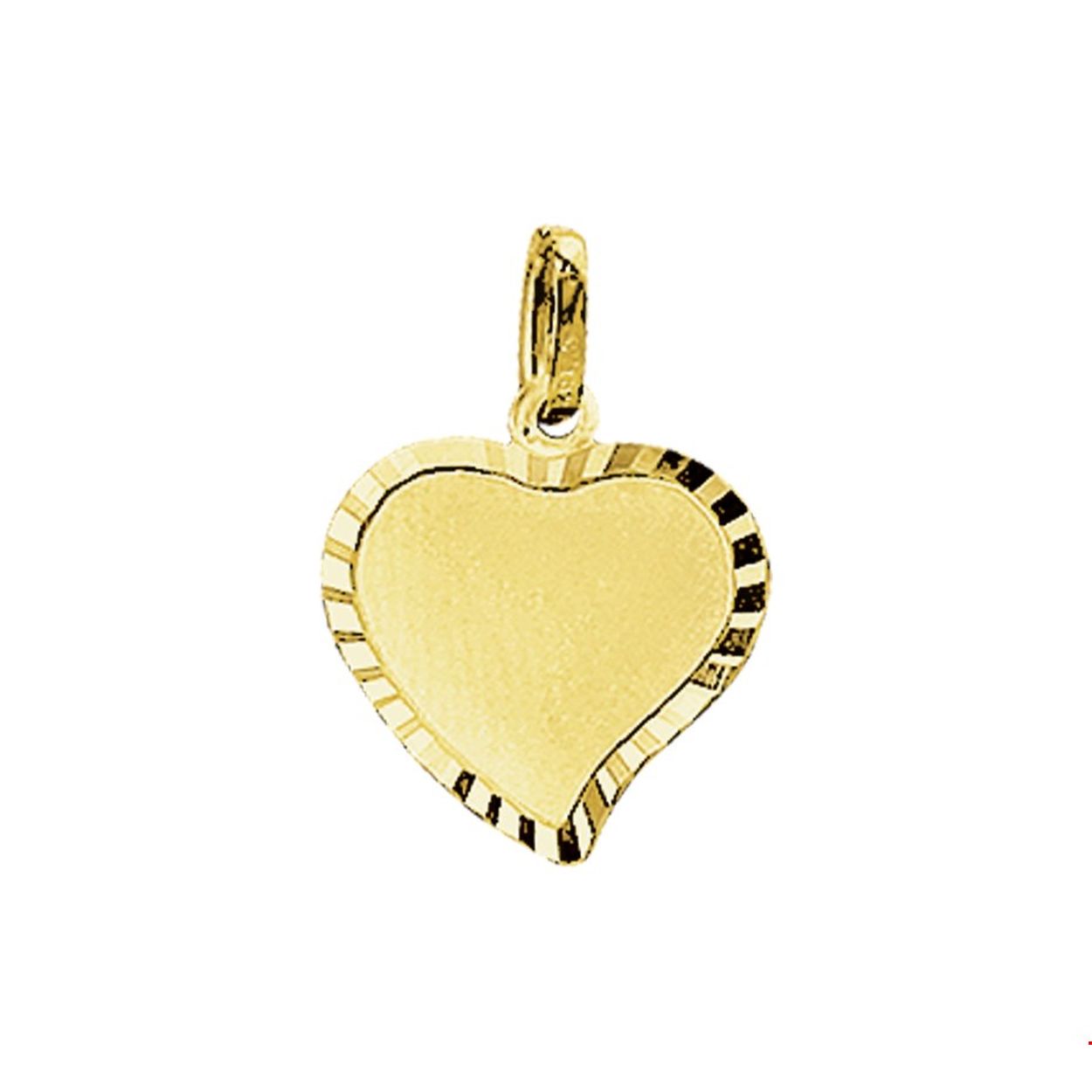 14-karaats geelgouden graveerhanger, mat met een gediamanteerde afwerking. 
Breedte: 12.5 mm. Hoogte: 14 mm