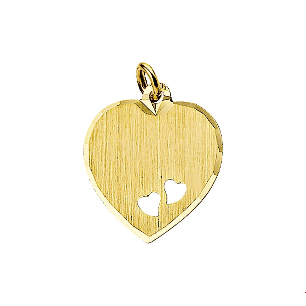 Geelgouden graveerhanger met een gediamanteerde afwerking. 
Breedte: 17 mm
Hoogte: 18 mm