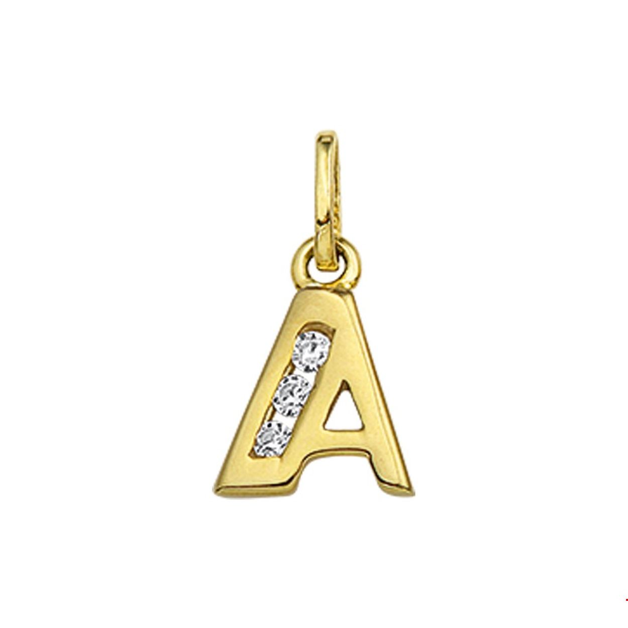 Beschrijving: Creeer een heel persoonlijk collier met deze zirkonia letter hanger. Kies de initialen van een dierbare je geliefde of misschien wel gewoon die van jezelf! Details: Geelgouden hanger met de letter A en een afmeting van 9.5x8mm.
