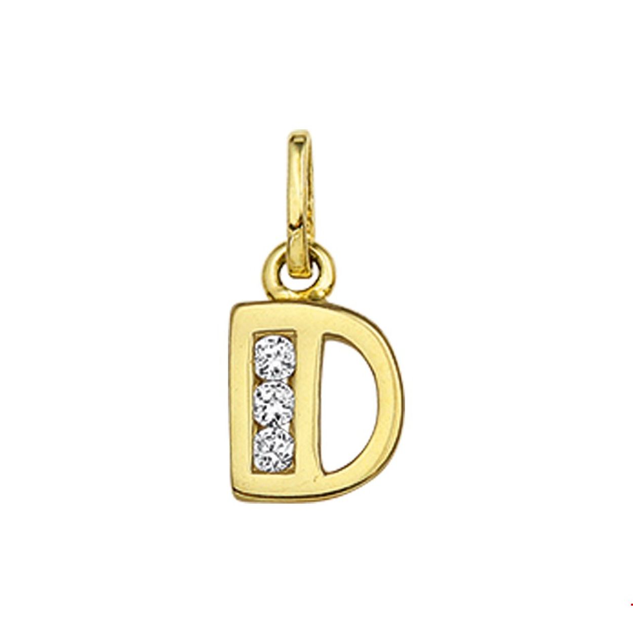 Beschrijving: Creeer een heel persoonlijk collier met deze zirkonia letter hanger. Kies de initialen van een dierbare je geliefde of misschien wel gewoon die van jezelf! Details: Geelgouden hanger met de letter D en een afmeting van 10.5x7mm.
