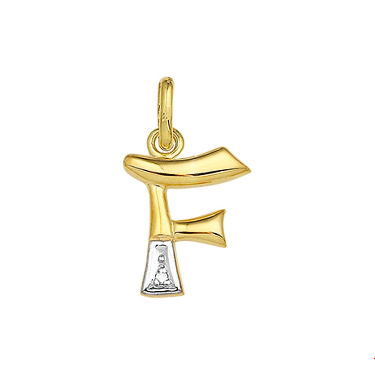 14k geelgouden hanger letter F met een diamantje van 0,005ct 15x9mm
