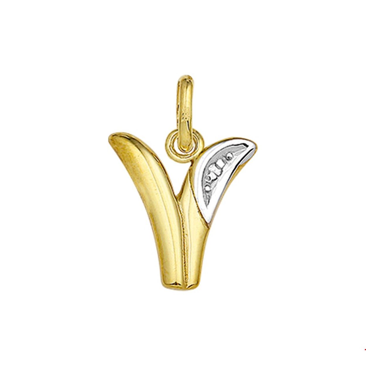 14k geelgouden hanger letter V met een 0,005ct diamant