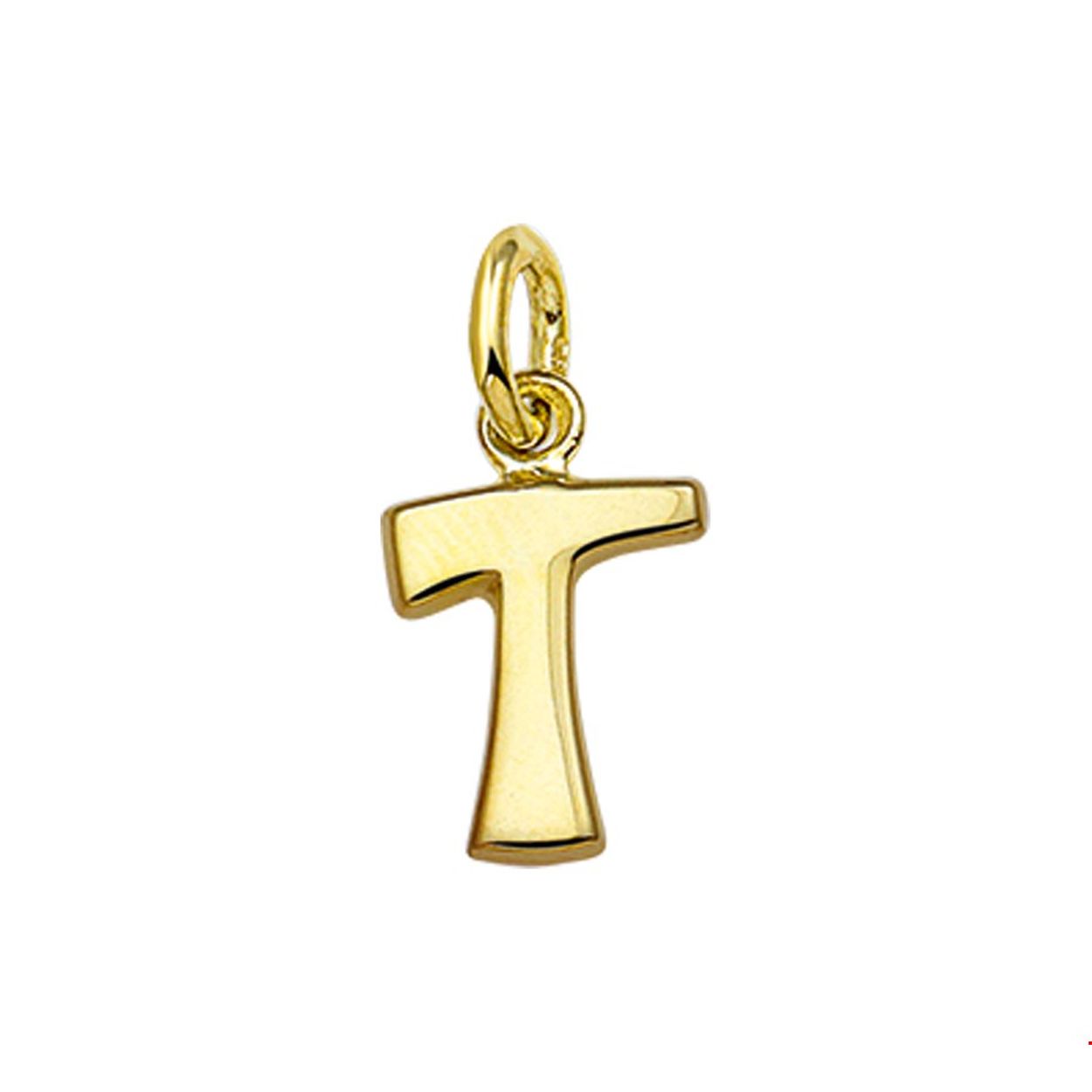 Beschrijving: Creeer een heel persoonlijk collier met deze letter hanger. Kies de initialen van een dierbare je geliefde of misschien wel gewoon die van jezelf! Details: Geelgouden hanger met de letter T en een afmeting van 12x8mm. 
Uniekenummer serie: 35752
Verpakt per: 1
Doelgroep: unisex