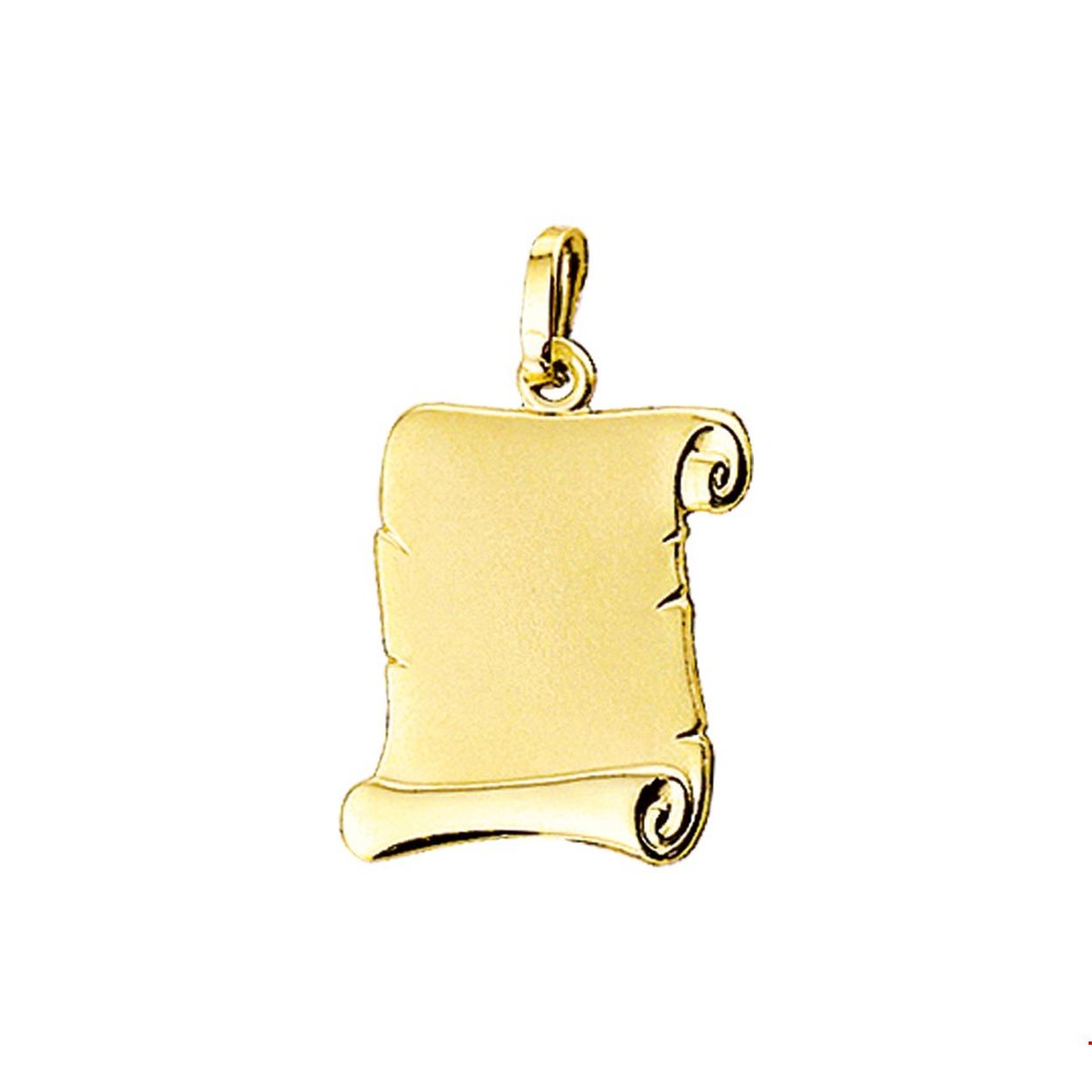 De Gouden Graveer Hanger Perkamentrol, is een schitterende hanger vervaardigd uit goud. Het heeft een uniek perkamentrolontwerp dat ideaal is voor gravures. Draag deze hanger aan een fijne ketting om subtiel, maar stijlvol, op de borst te laten rusten voor een verfijnde uitstraling.