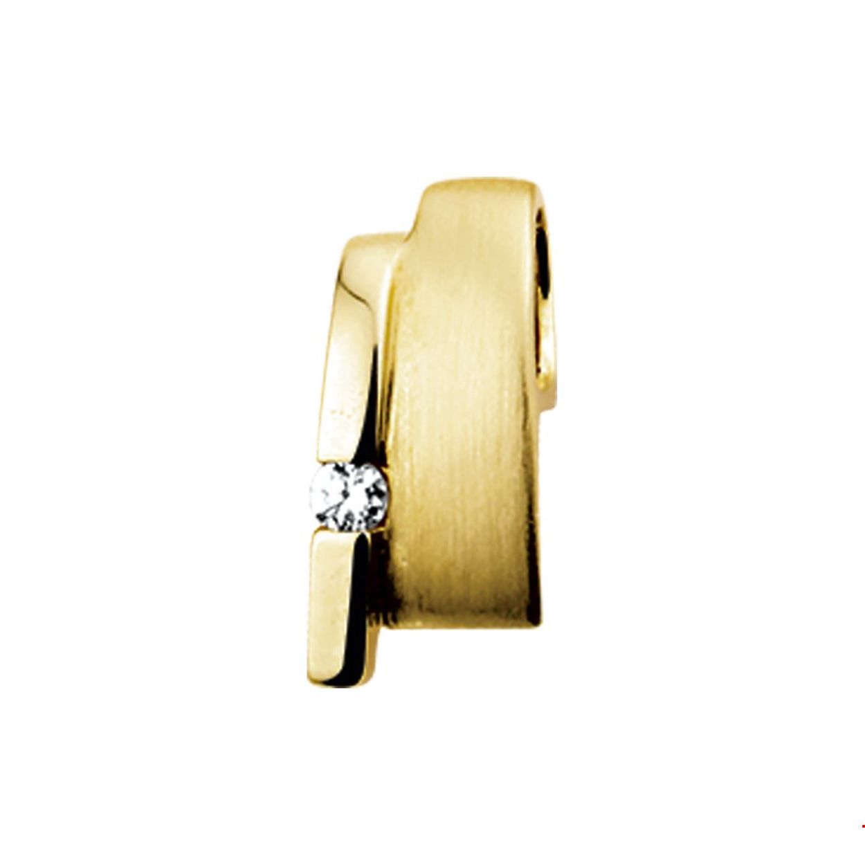 Beschrijving: Geelgouden hanger met zirkonia. 
Verpakt per: 1
Doelgroep: dames
Breedte: 7 mm
Hoogte: 15.5 mm
Zetting: solitaire (span zetting)