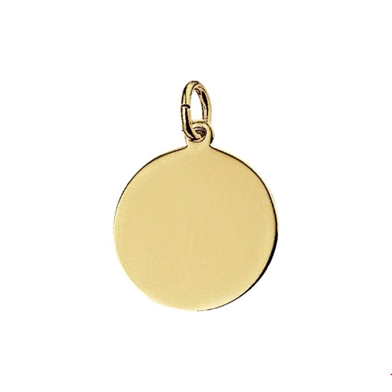 Geelgouden graveerhanger met een poli afwerking. 
Verpakt per: 1. Breedte: 16 mm