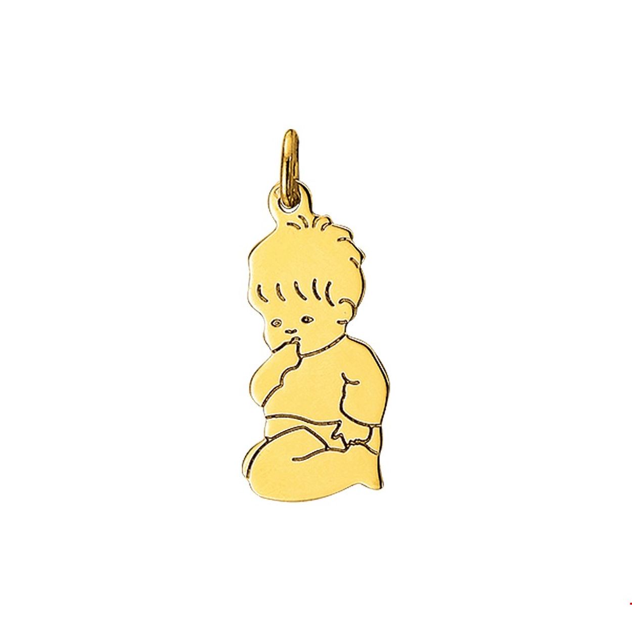 Geelgouden hanger met een baby. 
Doelgroep: dames
Breedte: 10.5 mm
Hoogte: 23 mm