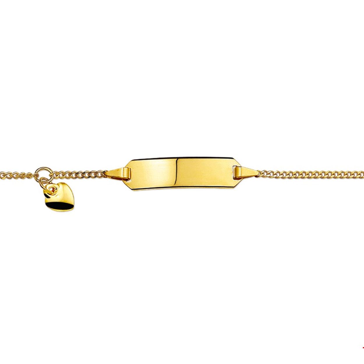Geelgouden graveerarmband met een hartje. De graveerplaat heeft een dikte van 0.6mm.