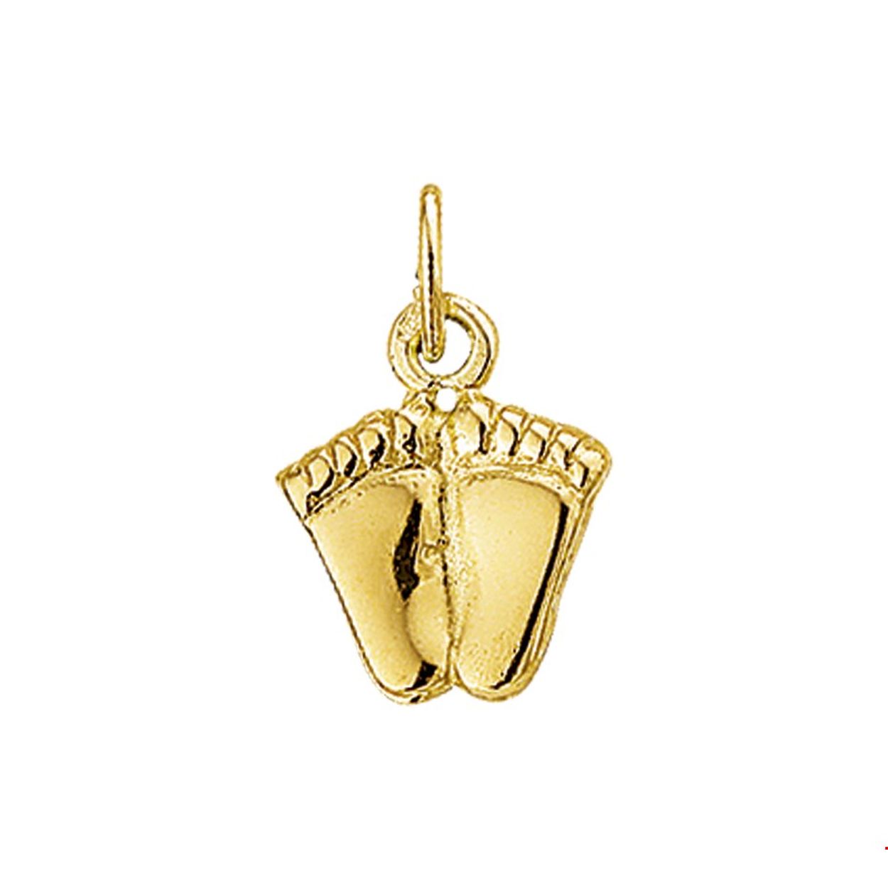 Beschrijving: Geelgouden bedel met voetjes. 
Verpakt per: 1
Doelgroep: dames
Breedte: 11 mm
Hoogte: 13.5 mm