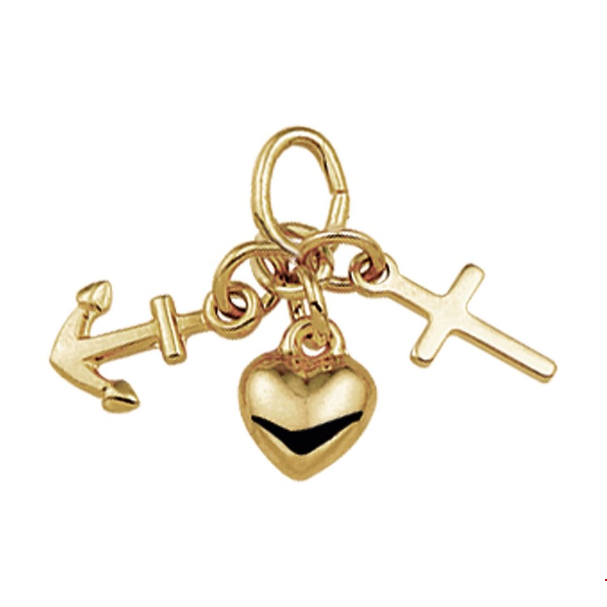 Beschrijving: Gouden hanger met geloof hoop en liefde bedels. 
Verpakt per: 1
Doelgroep: unisex
Hoogte: 17 mm