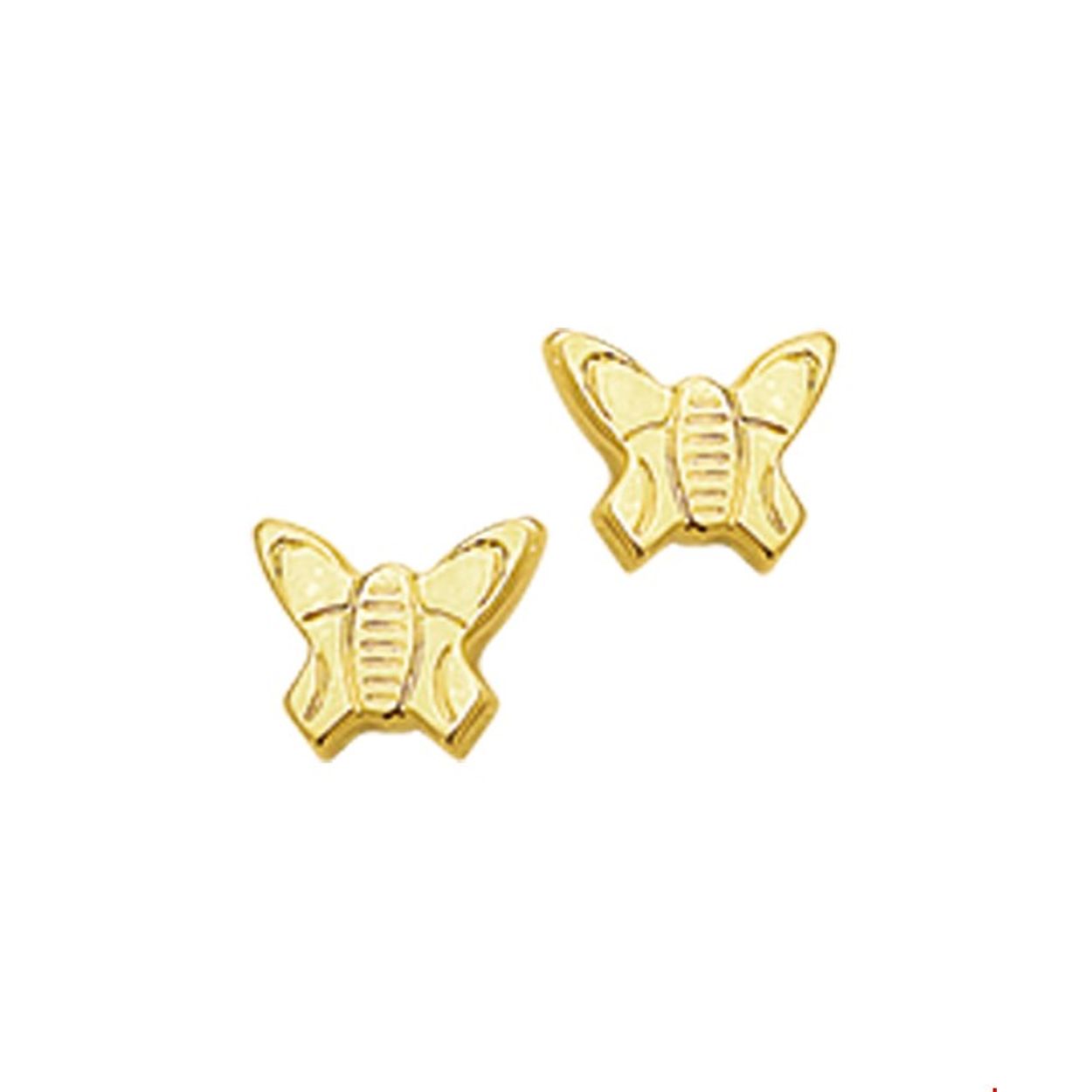 Geelgouden oorknoppen met een vlinder.
Doelgroep: kinderen
Breedte: 4 mm
Hoogte: 5 mm