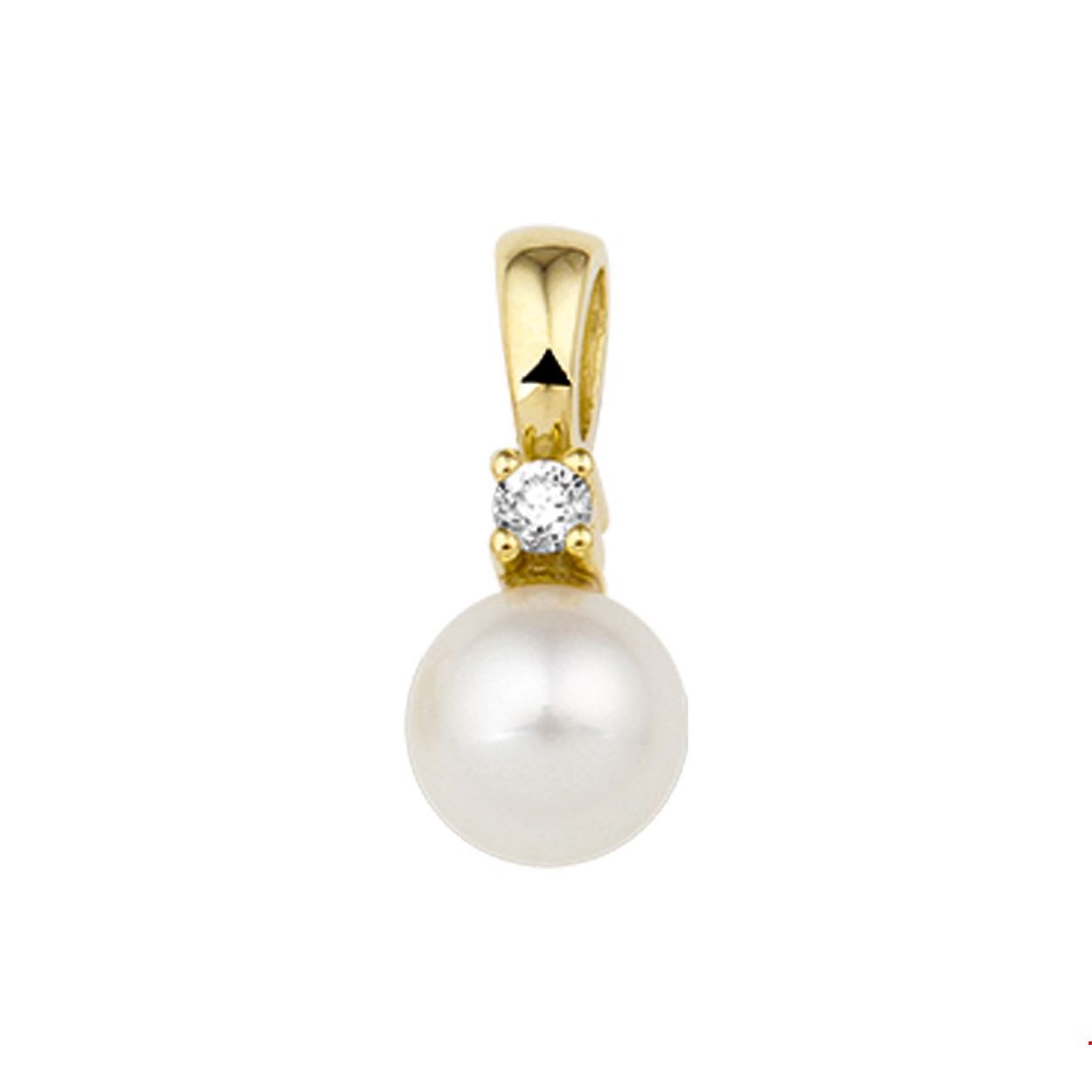 Geelgouden hanger met zoetwaterparel/diamant 0.05ct H/SI