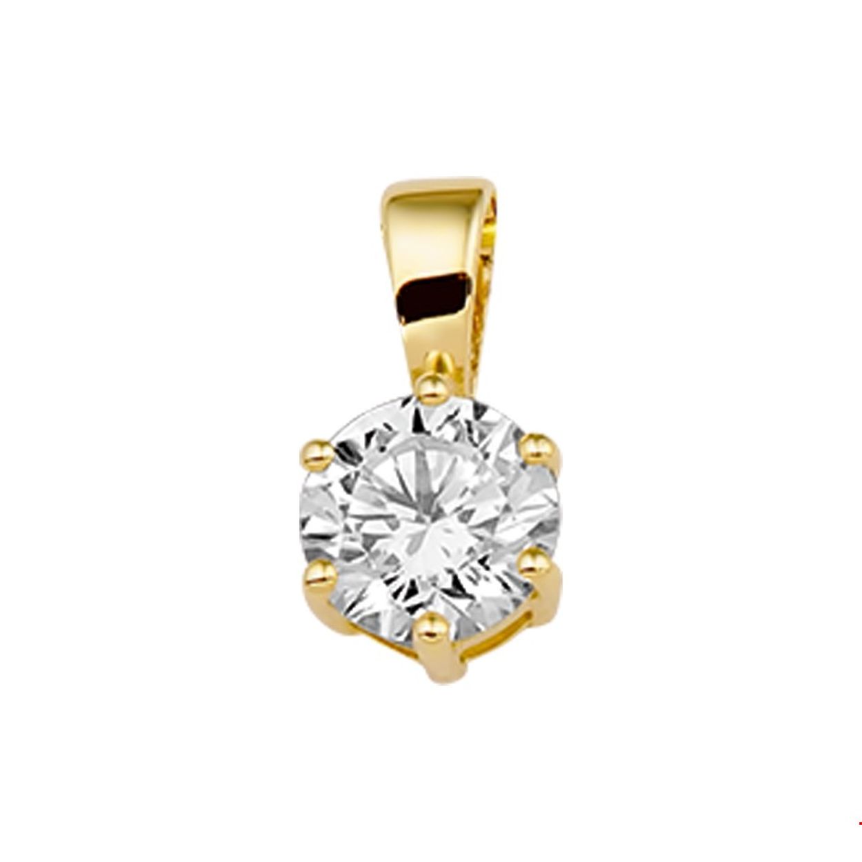 Beschrijving: Geelgouden hanger met zirkonia. 
Verpakt per: 1
Doelgroep: dames
Zetting: solitaire (chatonzetting)