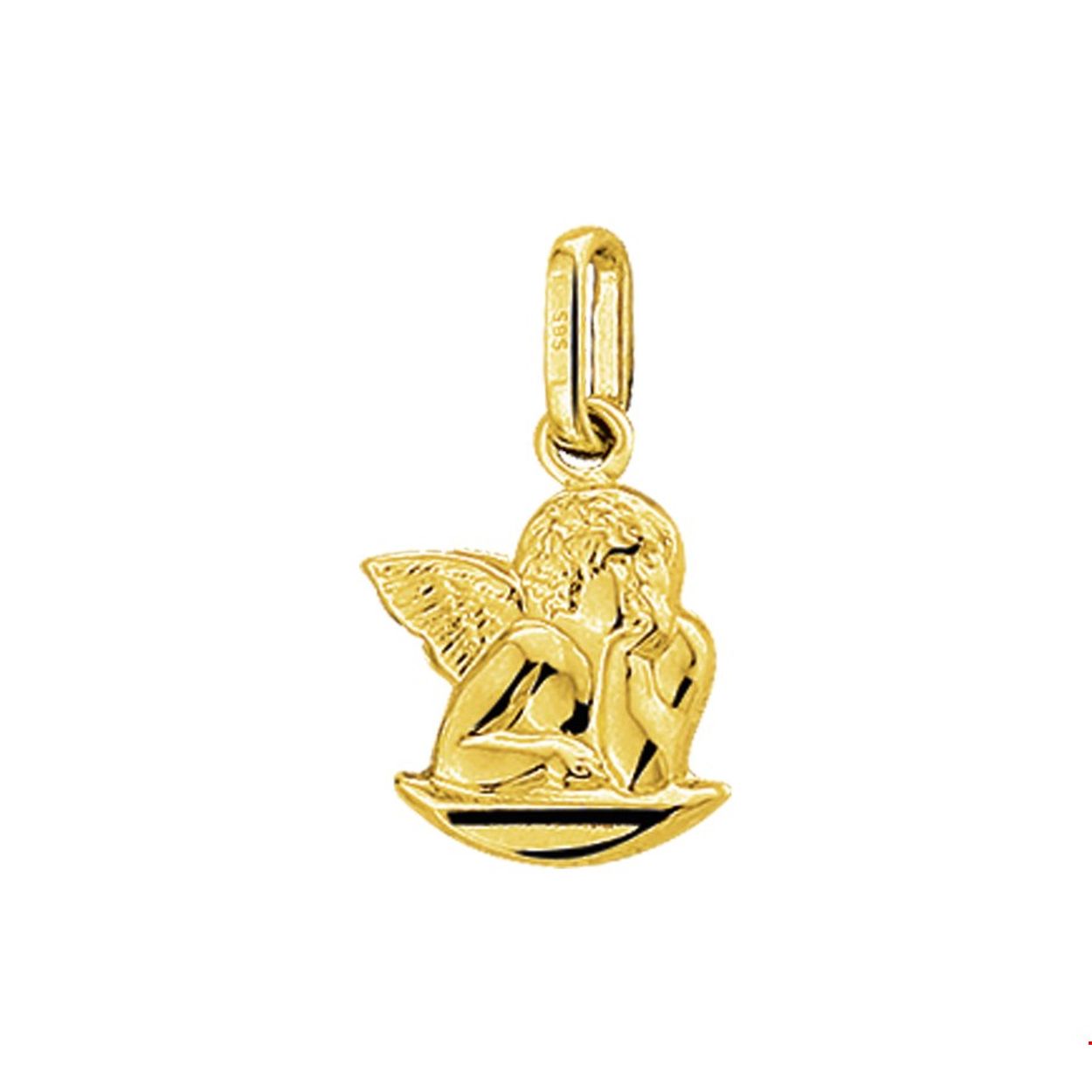Geelgouden bedel met een engel.
Breedte: 2.5 mm
Hoogte: 13.5 mm