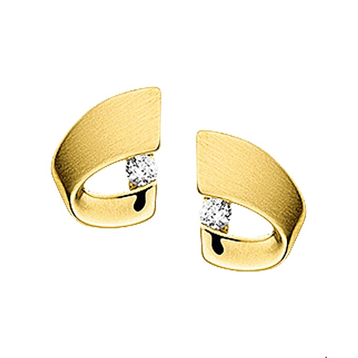 Beschrijving: Geelgouden oorknoppen met zirkonia en een poli/matte afwerking. 
Verpakt per: 1
Doelgroep: dames
Breedte: 7 mm
Hoogte: 9 mm
Zetting: solitaire (span zetting)
