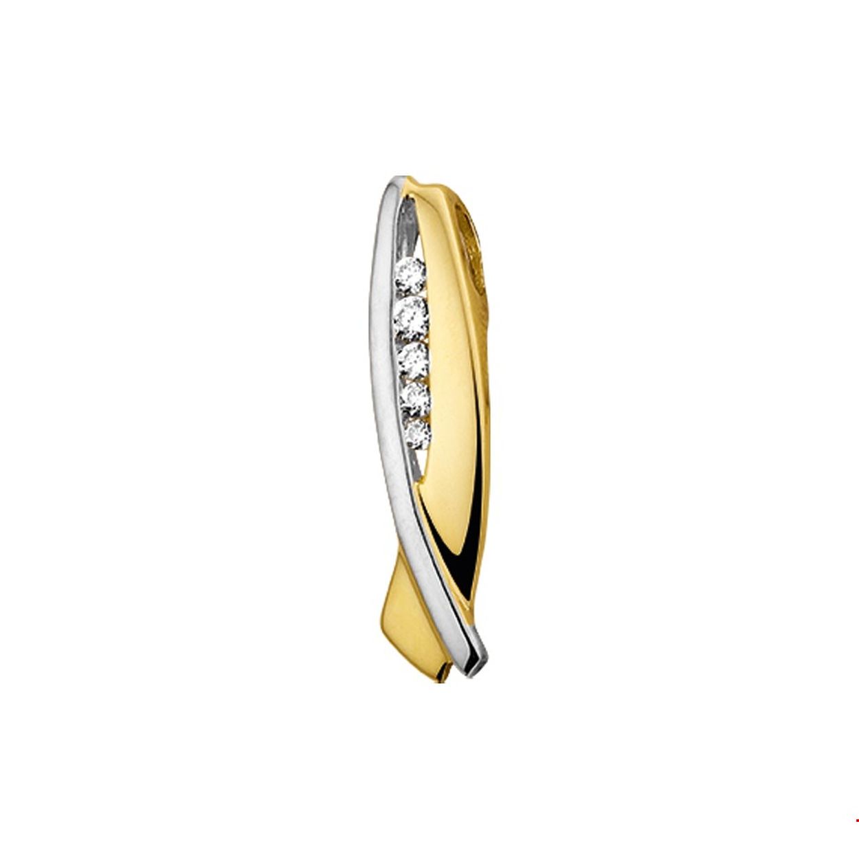 Beschrijving: Geelgouden hanger met zirkonia. 
Verpakt per: 1
Doelgroep: dames
Breedte: 6 mm
Hoogte: 25 mm