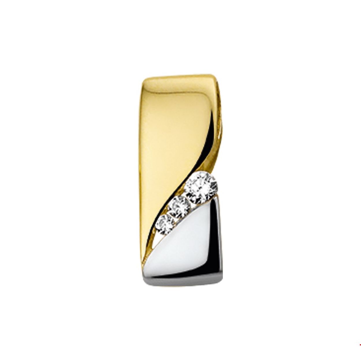 Gouden hanger fantasie bicolour zirkonia 
Breedte: 6.5 mm
Hoogte: 16 mm