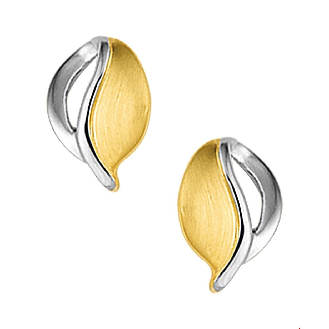 Bicolor wit- en geelgouden gestifte oorknoppen met een poli/matte afwerking. 
Breedte: 6.5 mm
Hoogte: 9.5 mm