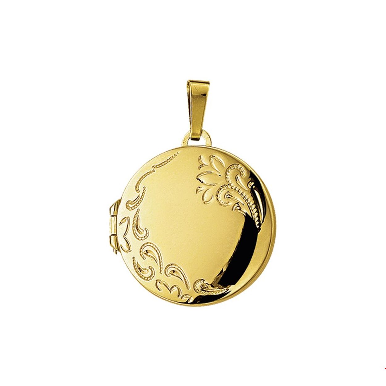 Beschrijving: Geelgouden hart medaillon met een gravure. 
Verpakt per: 1
Doelgroep: dames
Breedte: 21.5 mm