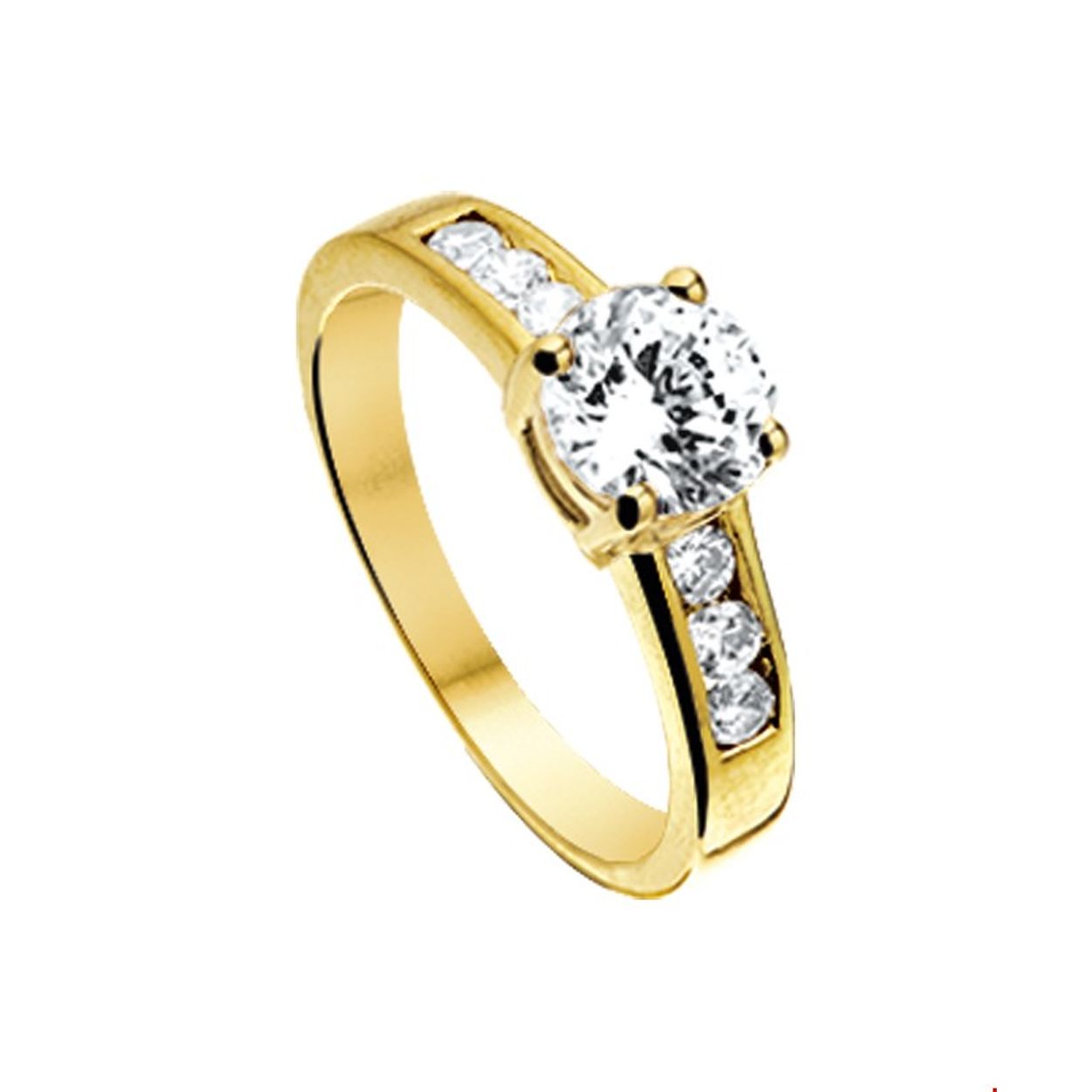 Beschrijving: Geelgouden ring met zirkonia. 
Ringmaat: 18.00 mm (57)
Zetting: entourage (rijzetting)