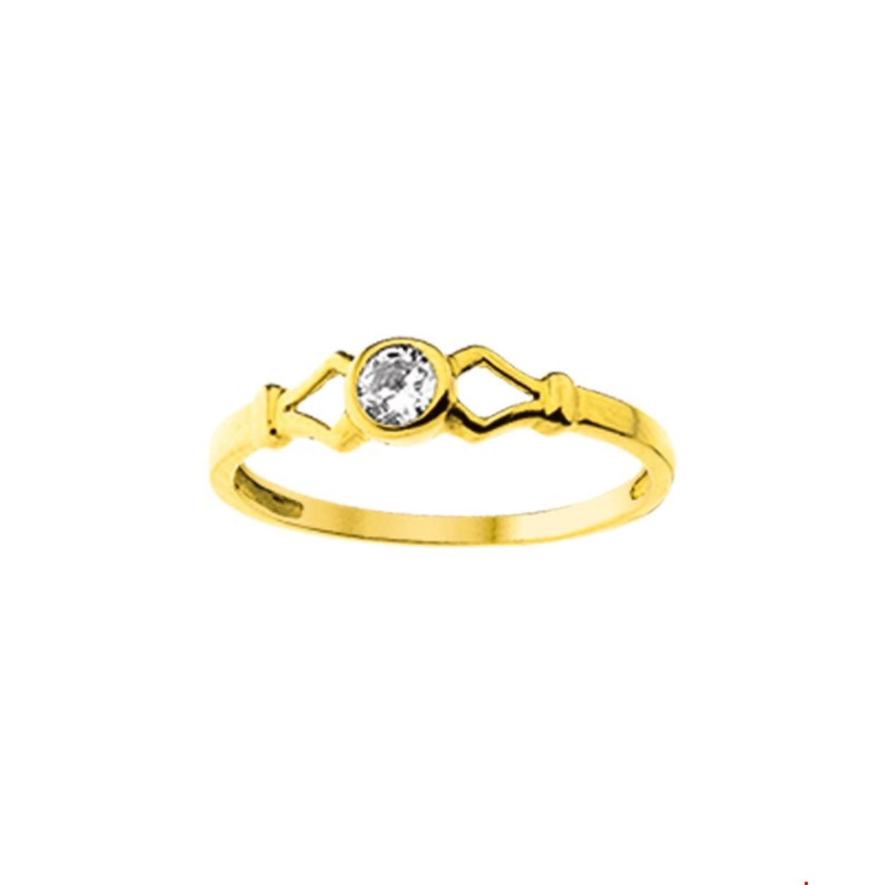 14krt gouden ring met wit zirconia steentje, maat 14,5