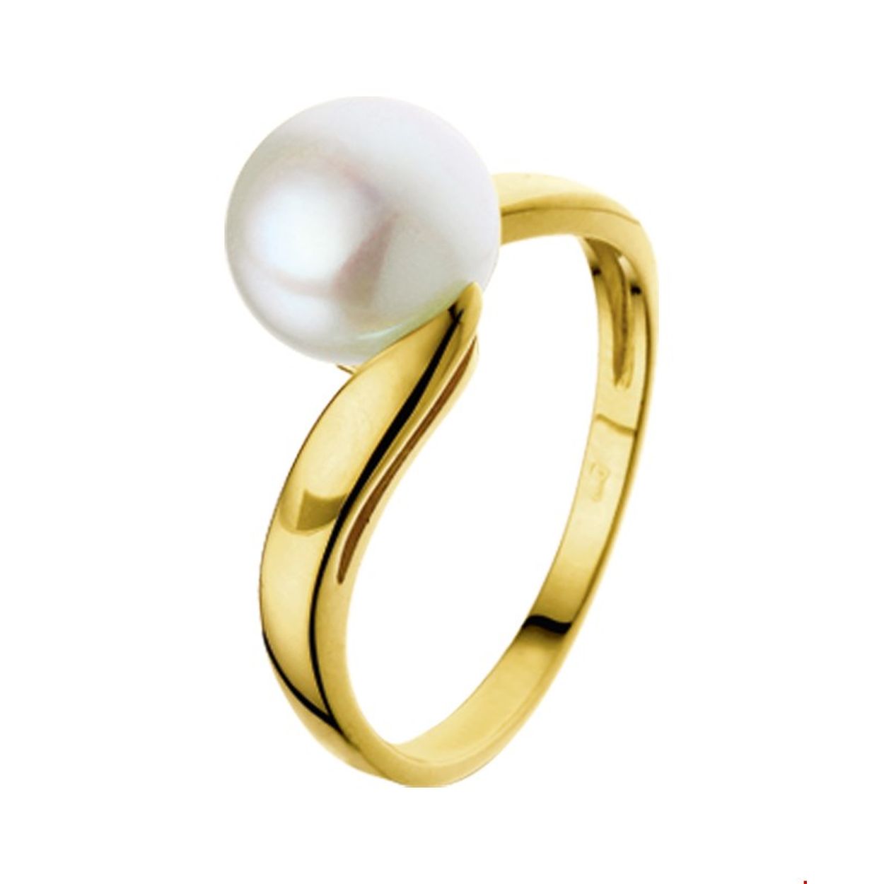 Geelgouden ring met zoetwaterparel. 
Uniekenummer serie: 26649
Doelgroep: dames
Ringmaat: 17.50 mm (55)
Breedte: 9.5 mm