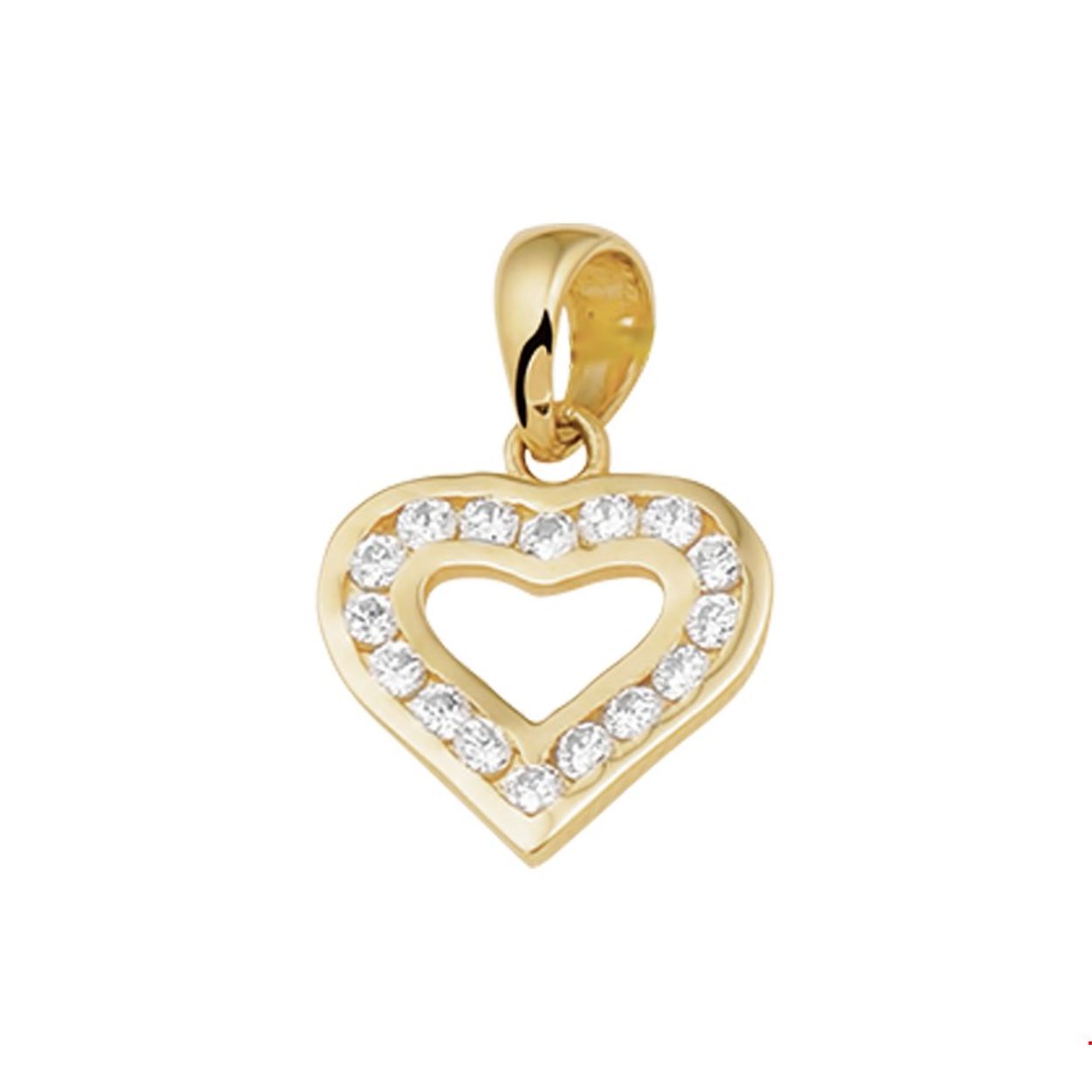 Beschrijving: Geelgouden hanger met een hart en zirkonia.
Verpakt per: 1
Doelgroep: dames
Breedte: 11.5 mm
Hoogte: 10.5 mm
Zetting: entourage (rail zetting)