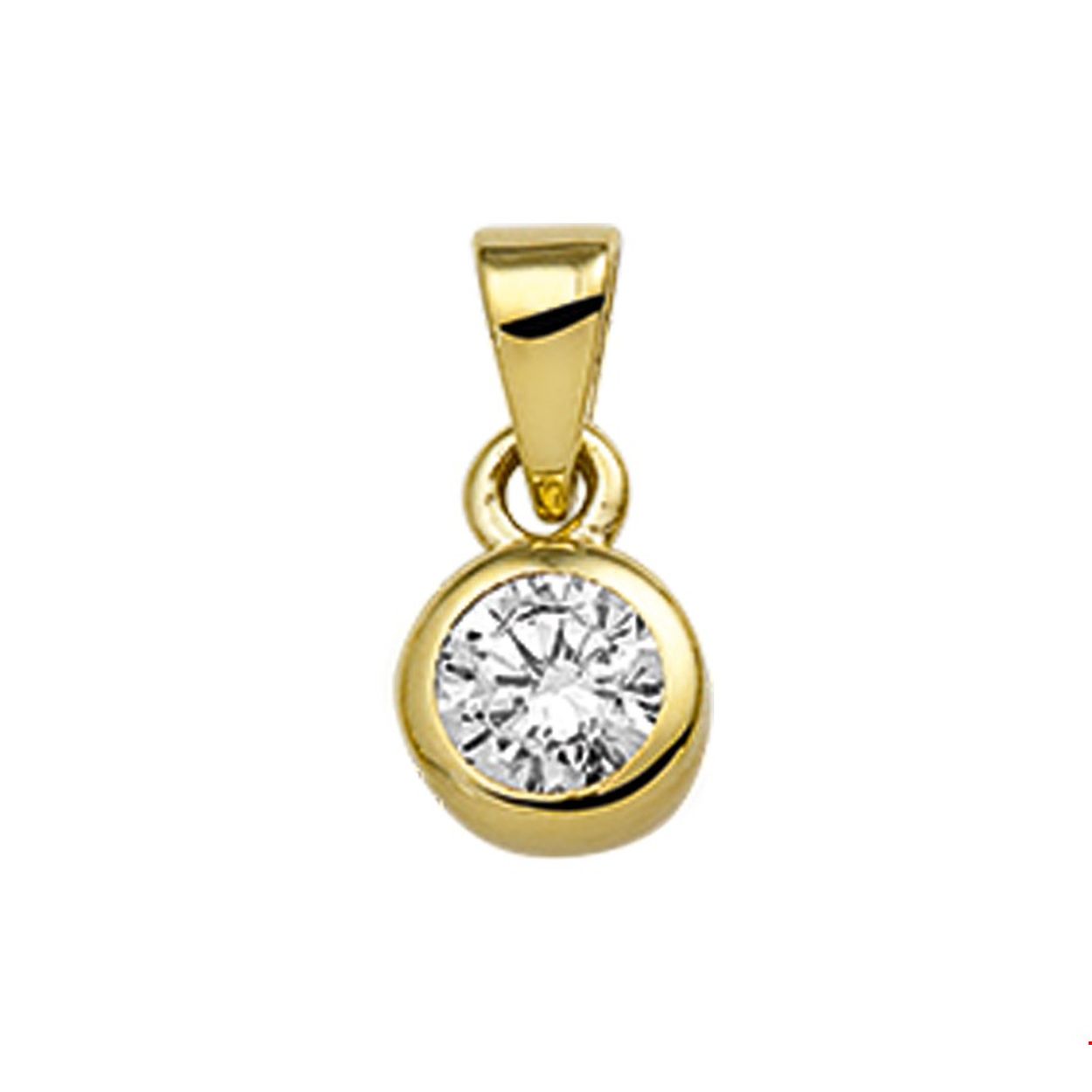 14 karaats gouden hanger met zirkonia 5.5 mm in een ronde kast zetting