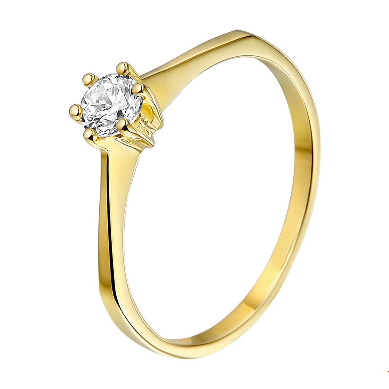 Beschrijving: Een solitair gezette ring is de perfecte balans tussen klassiek en glamour. Mooi in zijn eenvoud. Details: Geelgouden ring met zirkonia. 
Uniekenummer serie: 26657
Verpakt per: 1
Doelgroep: dames
Ringmaat: 16.50 mm (52)
Breedte: 4 mm
Zetting: solitaire (chatonzetting)