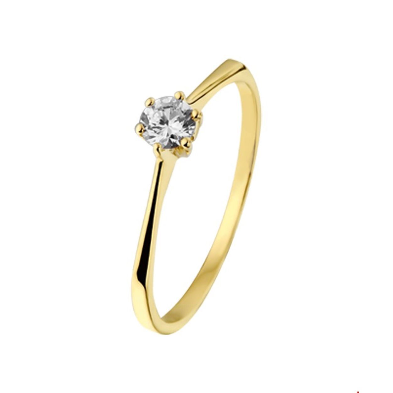 Beschrijving: Een solitair gezette ring is de perfecte balans tussen klassiek en glamour. Mooi in zijn eenvoud. Details: Geelgouden ring met zirkonia. 
Uniekenummer serie: 26657
Verpakt per: 1
Doelgroep: dames
Ringmaat: 17.50 mm (55)
Breedte: 4 mm
Zetting: solitaire (chatonzetting)