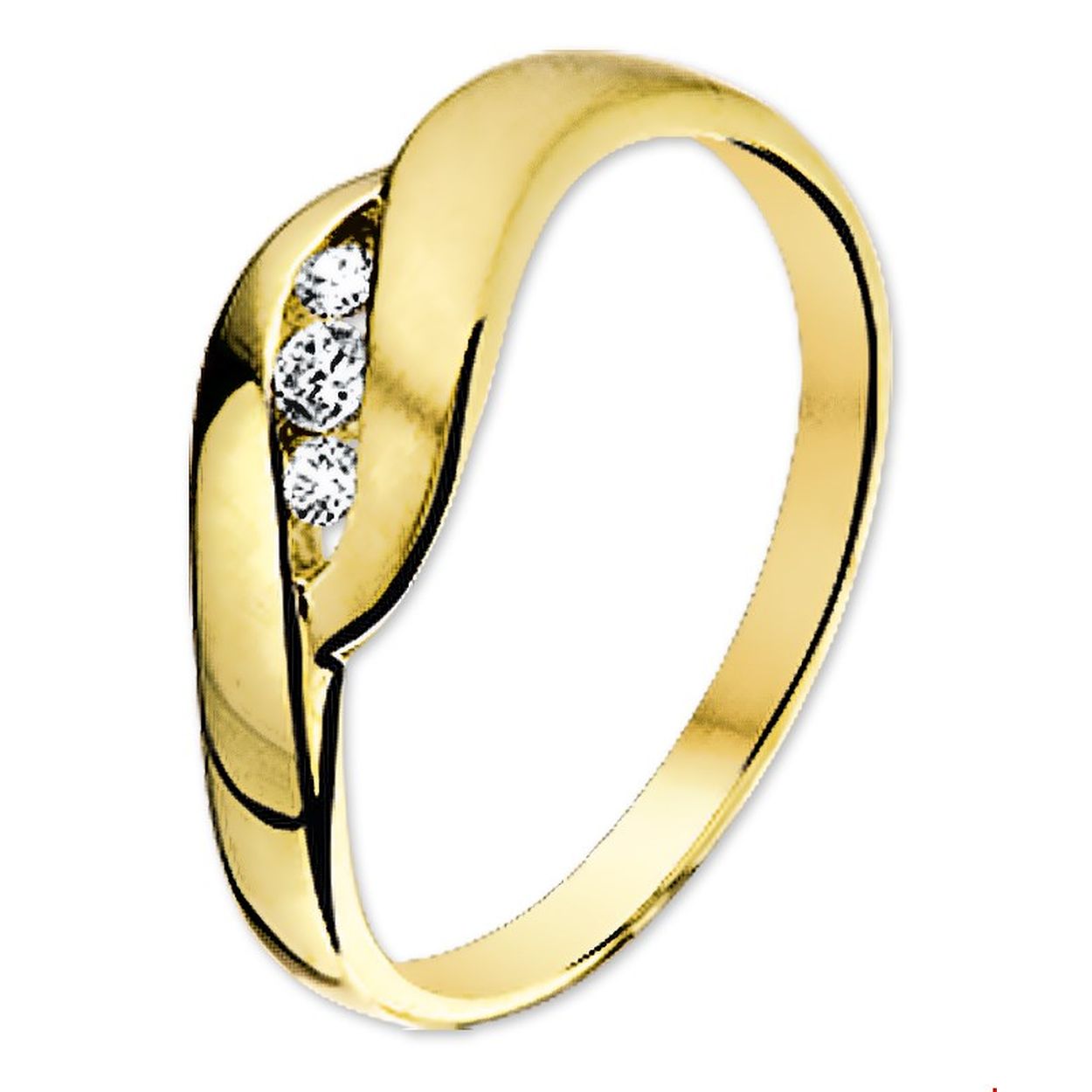 Beschrijving: Geelgouden ring met zirkonia. 
Uniekenummer serie: 26689
Verpakt per: 1
Doelgroep: dames
Ringmaat: 17.00 mm (53)
Breedte: 6 mm
Zetting: entourage (rail zetting)