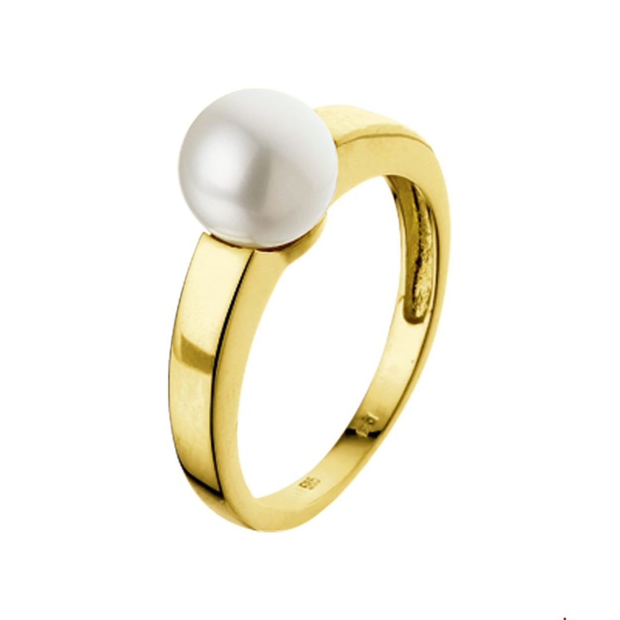 Geelgouden ring met zoetwaterparel. 
Doelgroep: dames
Ringmaat: 17.50 mm (55)