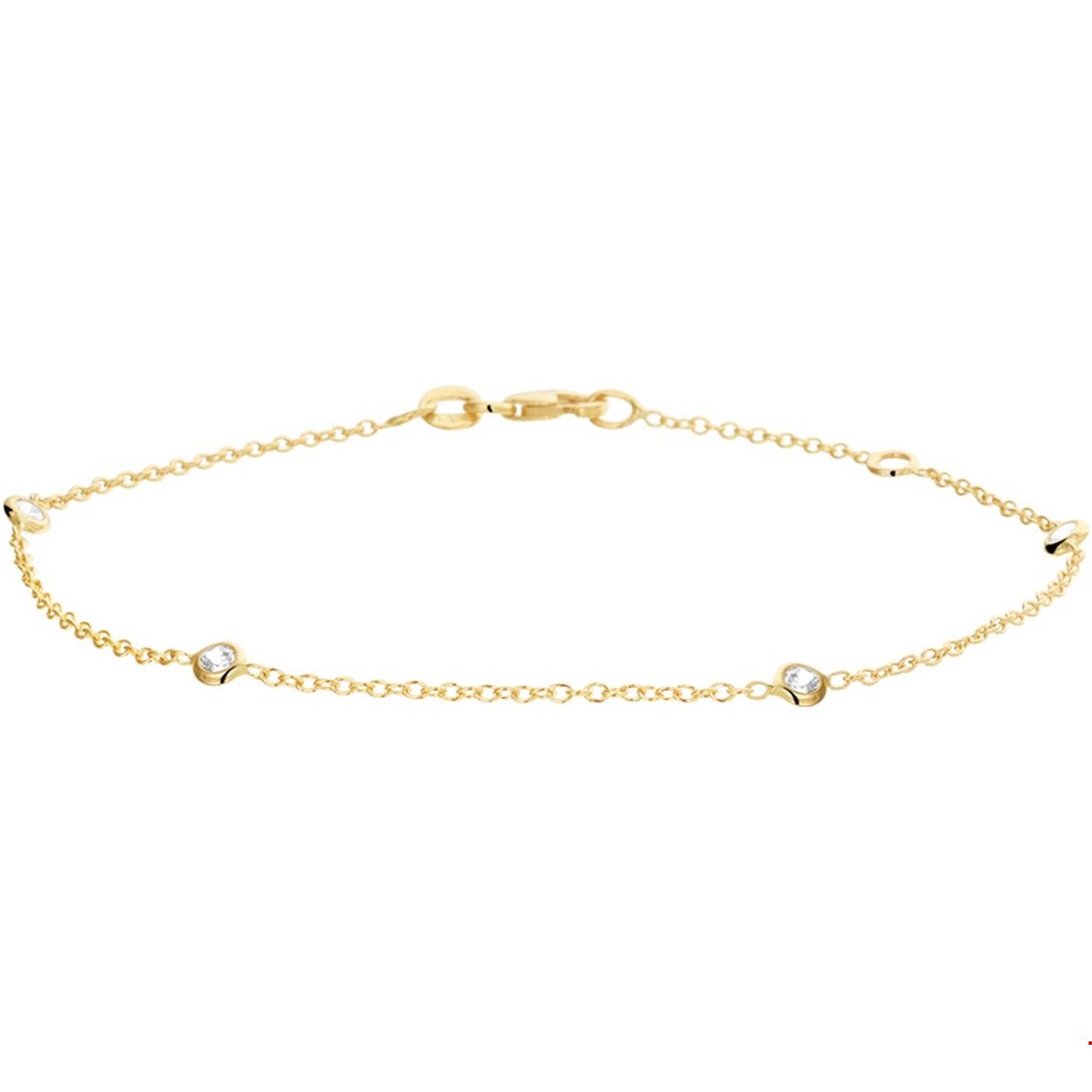 Geelgouden armband met anker schakel en zirkonia. Met draaglengtes van 17 en 19cm.