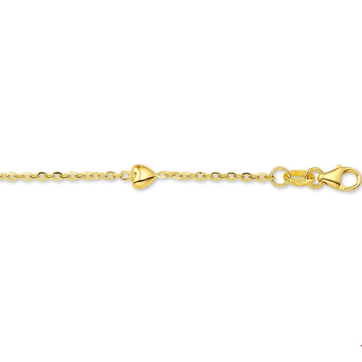 Beschrijving: Geelgouden armband met hartjes. De lengte bedraagt 9cm met 2cm extensie. 
Uniekenummer serie: 30694
Verpakt per: 1
Doelgroep: kinderen
Breedte: 4.5 mm
Kortste lengte: 9 mm
Langste lengte: 11 mm