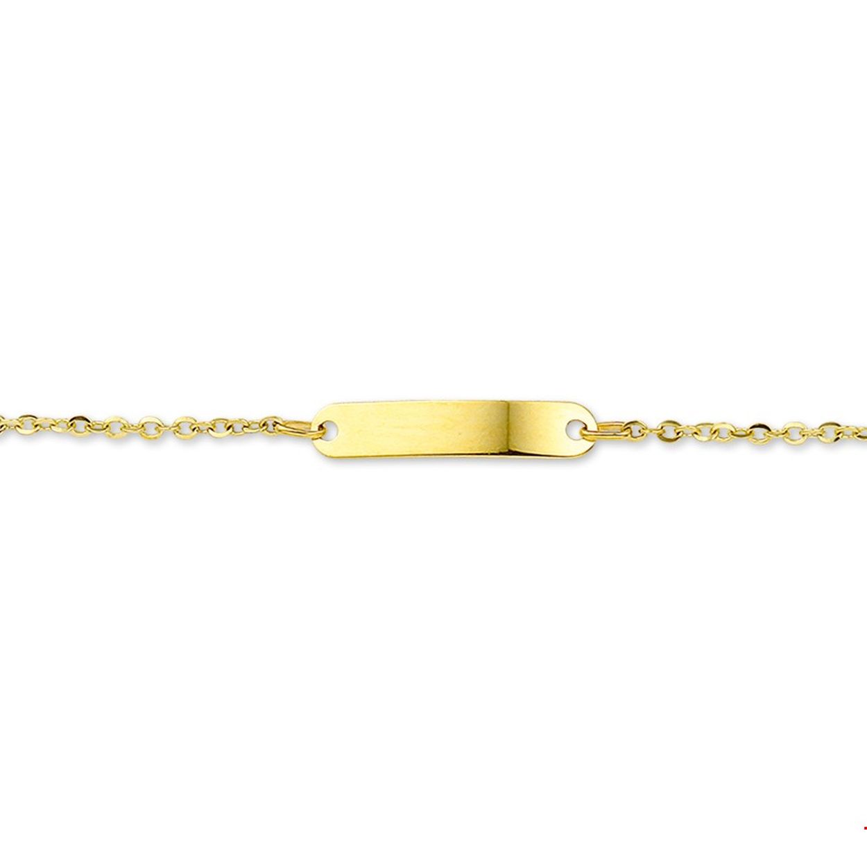 Beschrijving: Geelgouden graveerarmband. De lengte van de armband bedraagt 9cm met 2cm extensie. 
Uniekenummer serie: 31210
Verpakt per: 1
Doelgroep: kinderen
Breedte: 20 mm
Kortste lengte: 9 mm
Langste lengte: 11 mm
Hoogte: 4 mm