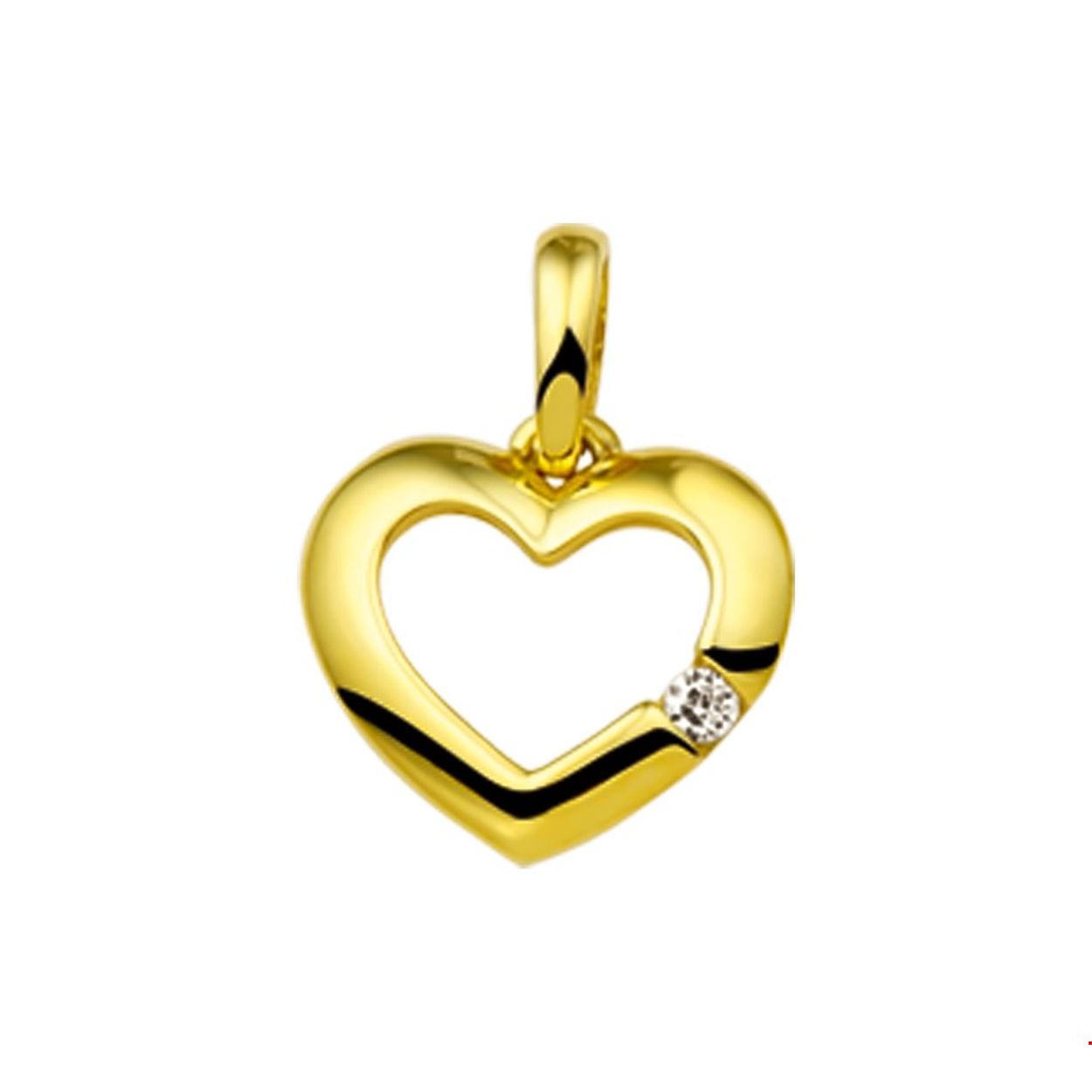 Beschrijving: Een hart is natuurlijk het eeuwenoude symbool voor liefde. Deze hanger is daarom het perfecte item voor een romantische look. Details: Geelgouden hanger met een hart en zirkonia. 
Verpakt per: 1
Doelgroep: dames
Breedte: 11.5 mm
Hoogte: 11 mm
Zetting: solitaire (span zetting)