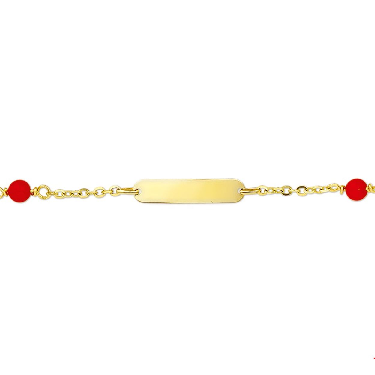 14krt geelgouden armband met bloedkoraal. De lengte van de armband is 11cm met 2cm extensie.
