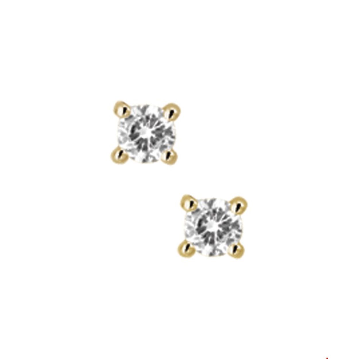 Geelgouden oorknoppen met diamant. 
Zetting: solitaire (chatonzetting) 4 poots 2x 0.10ct diamant