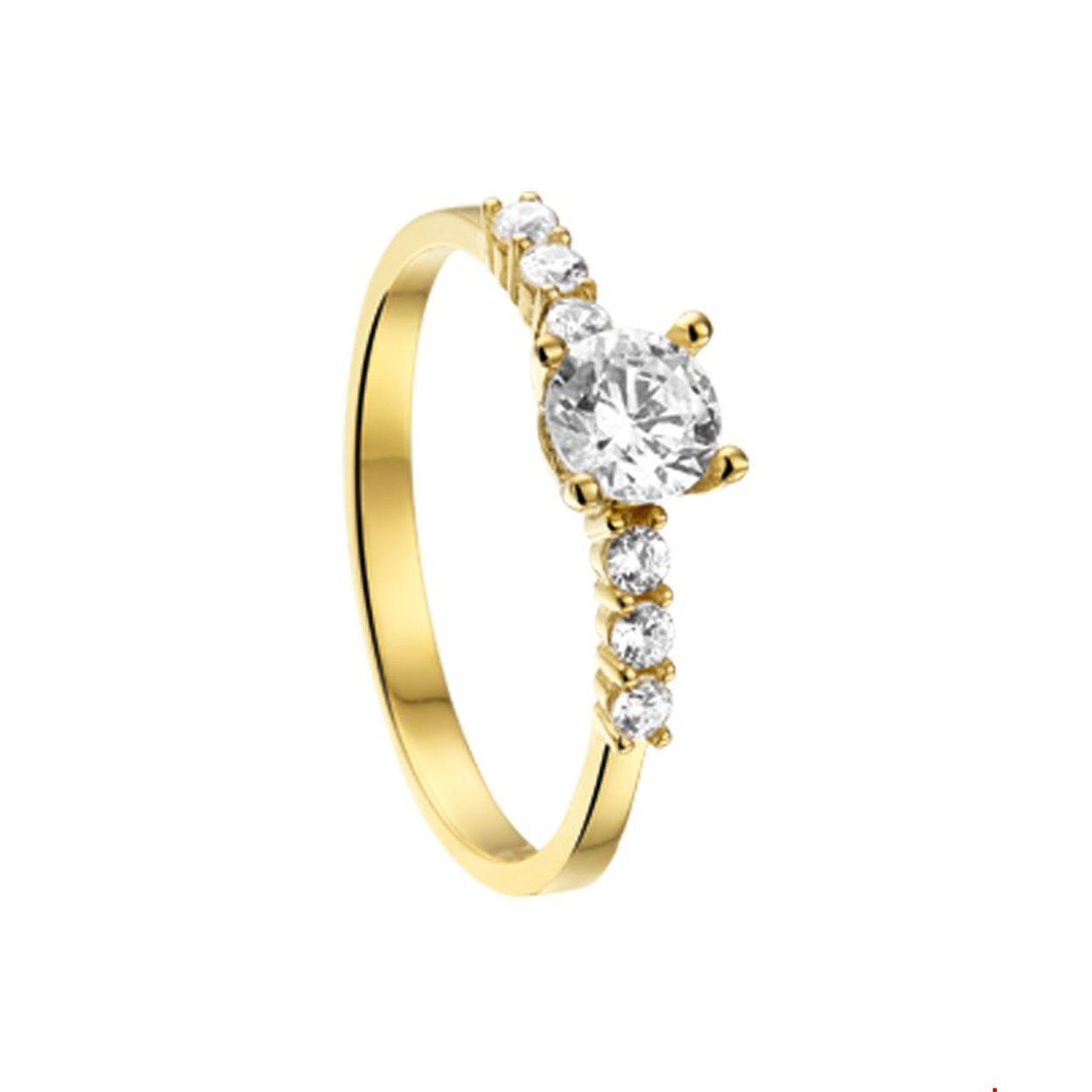 Beschrijving: Glam up your outfit! Deze ring met zirkonia sprankelt je tegemoet en geeft je look direct een chique uitstraling. Details: Geelgouden ring met zirkonia. De ring is onderdeel van een set. 
Uniekenummer serie: 26680
Verpakt per: 1
Doelgroep: dames
Ringmaat: 17.25 mm (54)
Breedte: 5 mm
Zetting: entourage (rijzetting)