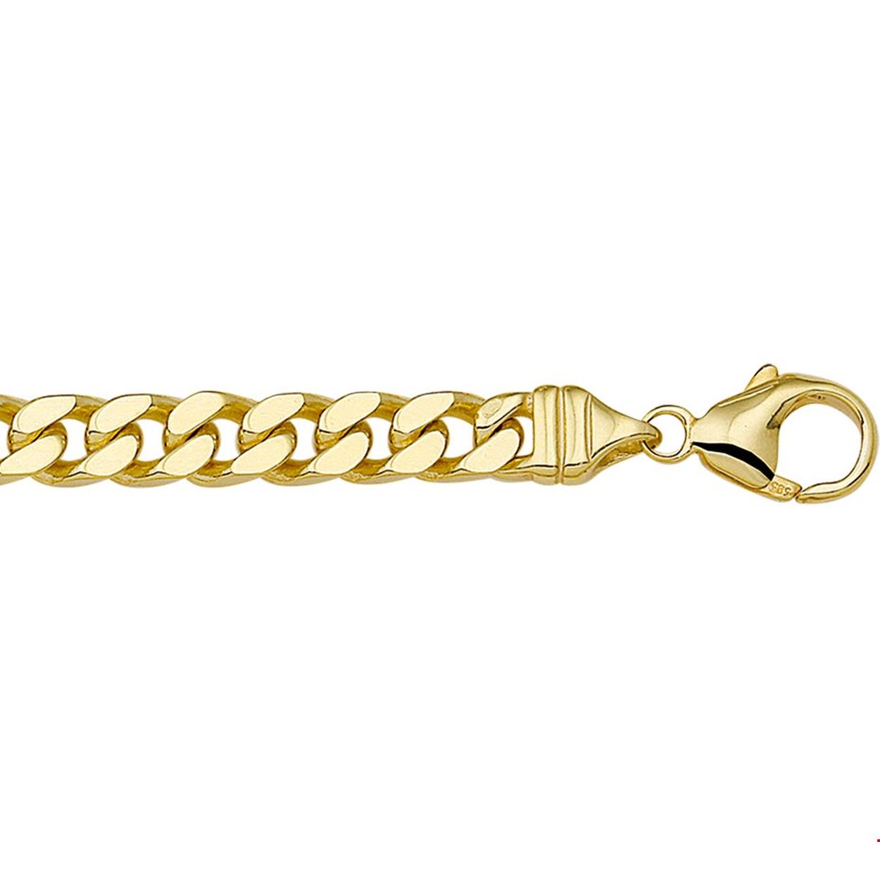 
 14 Karaat geelgouden armband met een geslepen gourmette schakel, massief. 
In diverse lengtes en breedtes beschikbaar.
Breedte: 4.8 mm
Langste lengte: 21 mm