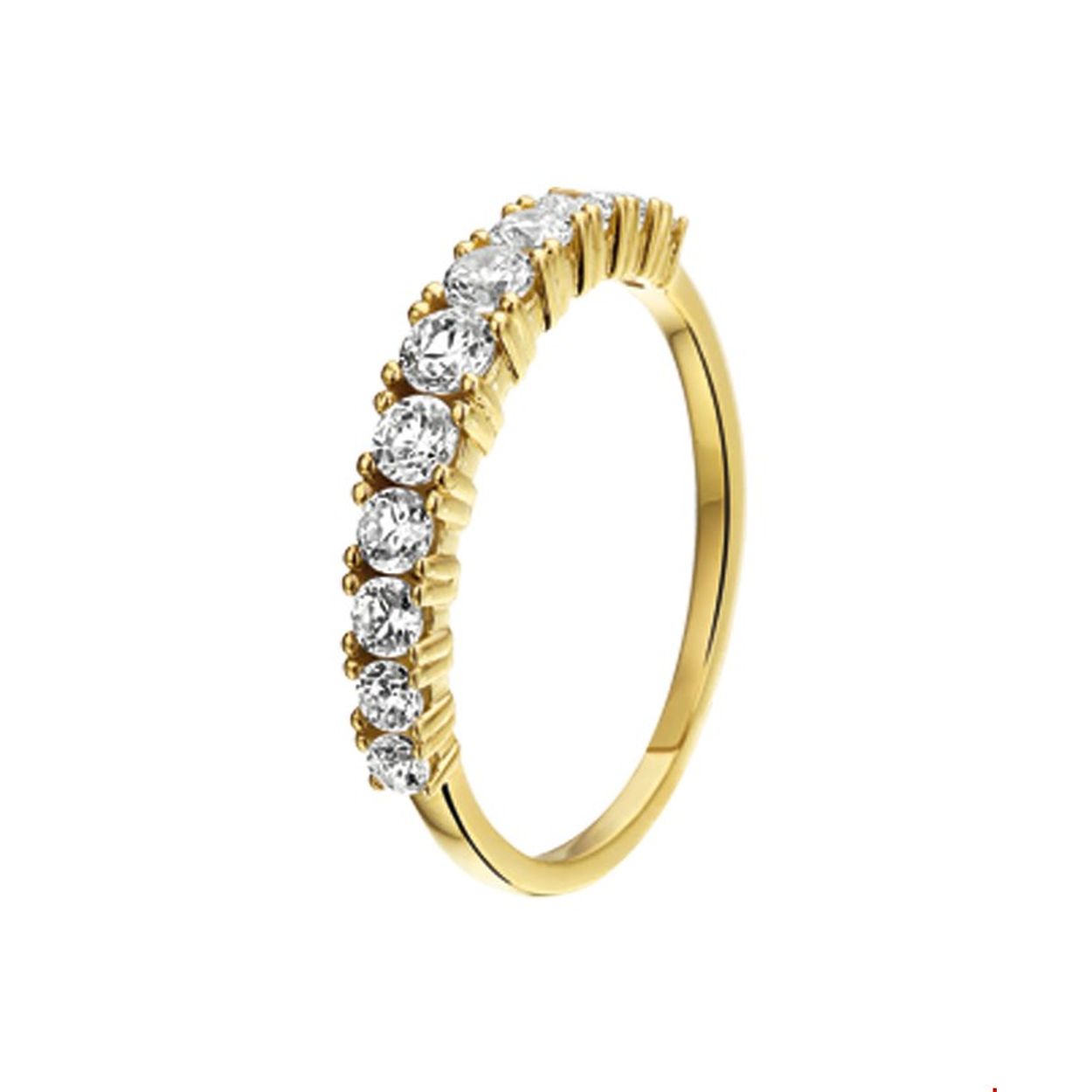 Gouden ring zirkonia Riviere 11steens, mt.17.5
Zetting: alliance (rijzetting)