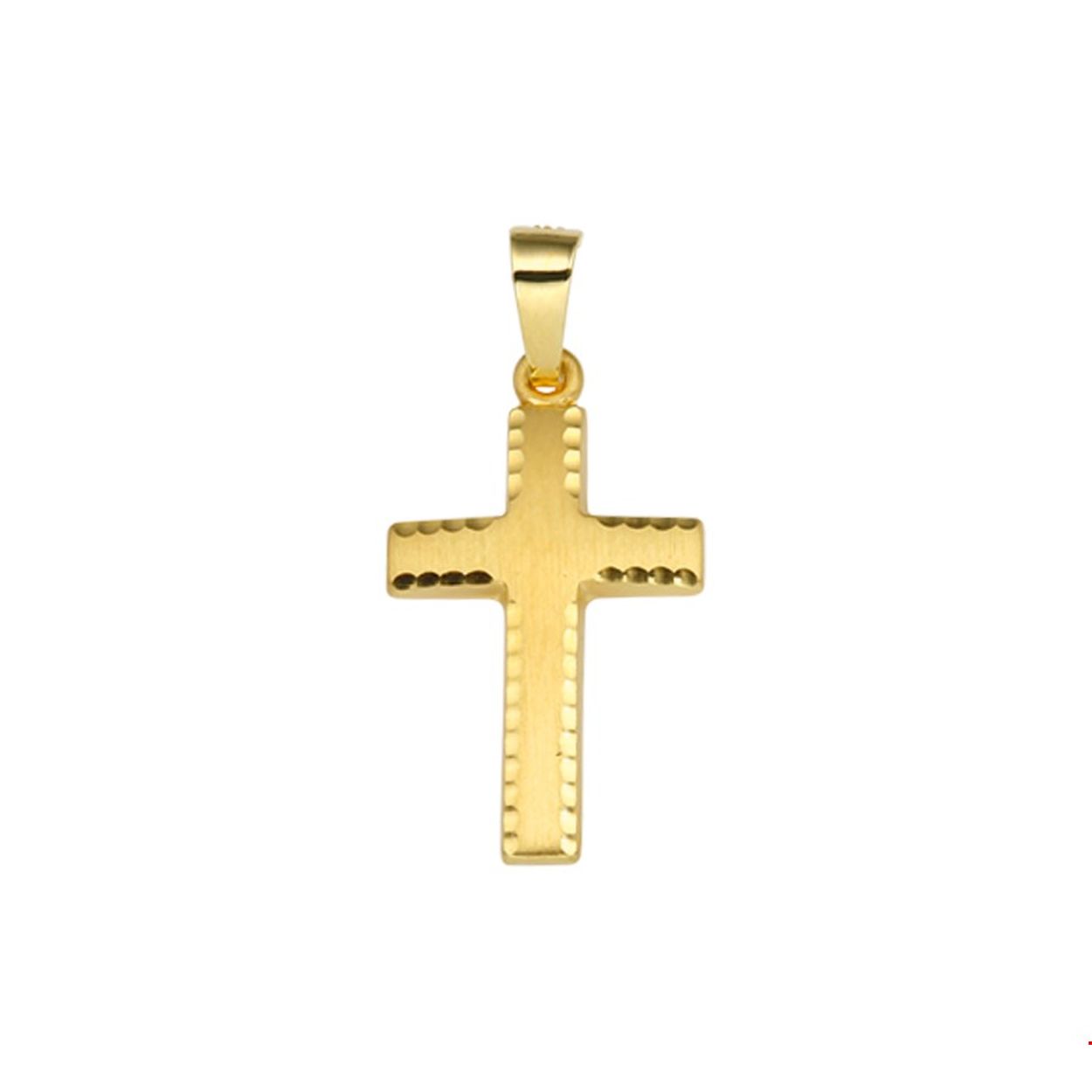 14 Karaat glad - recht mat geelgouden kruisje met een kartelrand. KA4017139