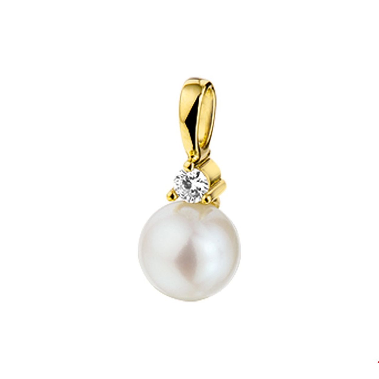 Gouden hanger met een zoetwaterparel en daarboven een diamant