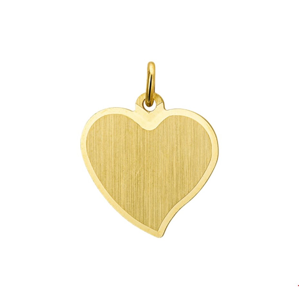 Geelgouden mat gediamanteerde hart graveerhanger van 16.5x18mm uitgevoerd met een stevig hangoog.