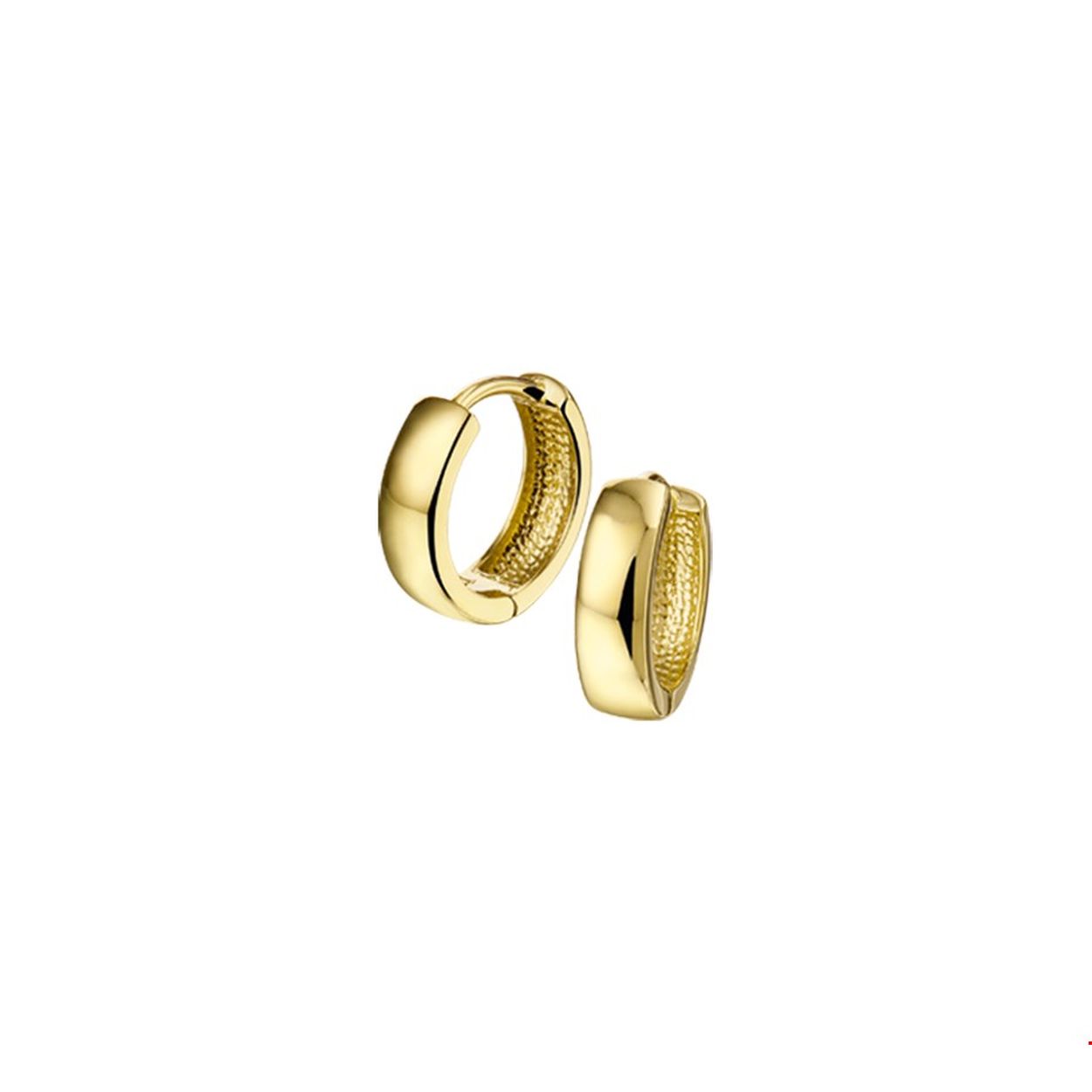 14krt gouden klapcreool.  De diameter van de oorbel is 12.5mm en de breedt is 3.5mm