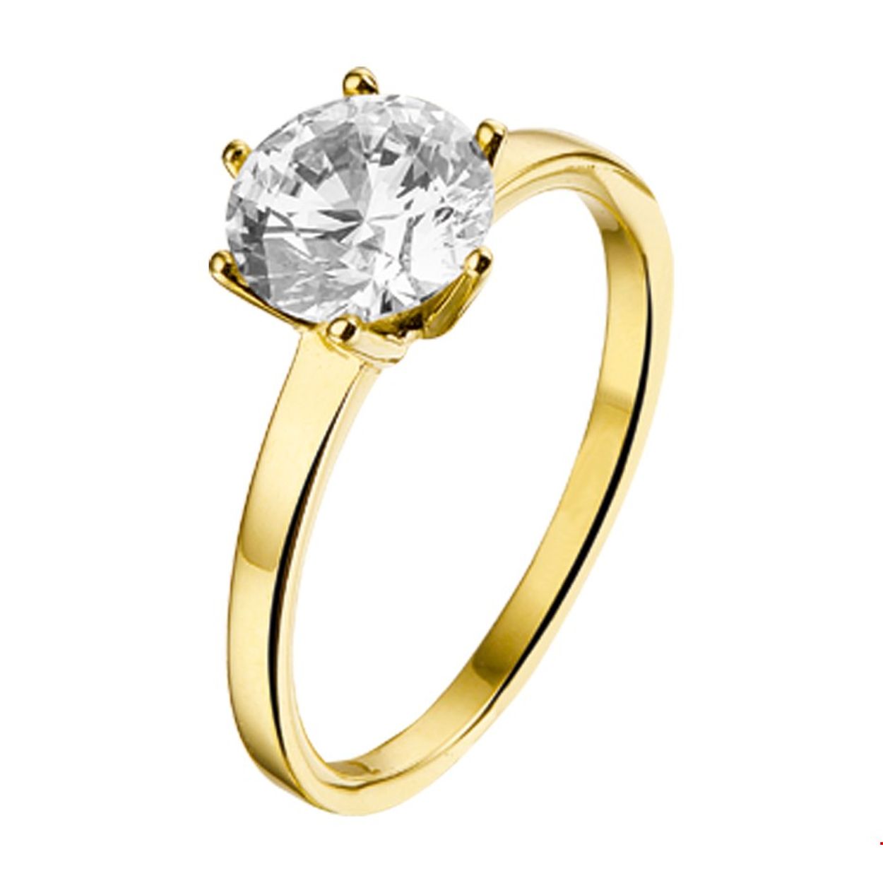 Geelgouden ring met zirkonia. 
Uniekenummer serie: 32660
Verpakt per: 1
Doelgroep: dames
Ringmaat: 17.50 mm (55)
Breedte: 7 mm
Zetting: solitaire (chatonzetting)
