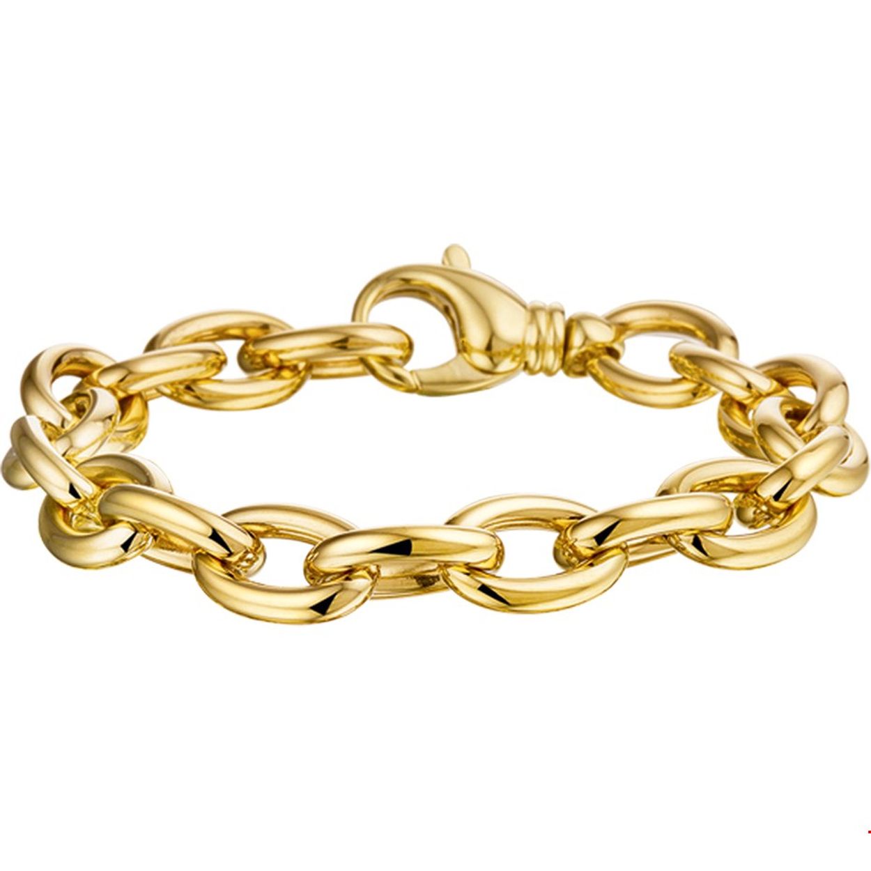 14 Karaat geel gouden armband met een schakelbreedte van 11 mm met een grote luxe karabijn haak sluiting. lengte 20 cm.